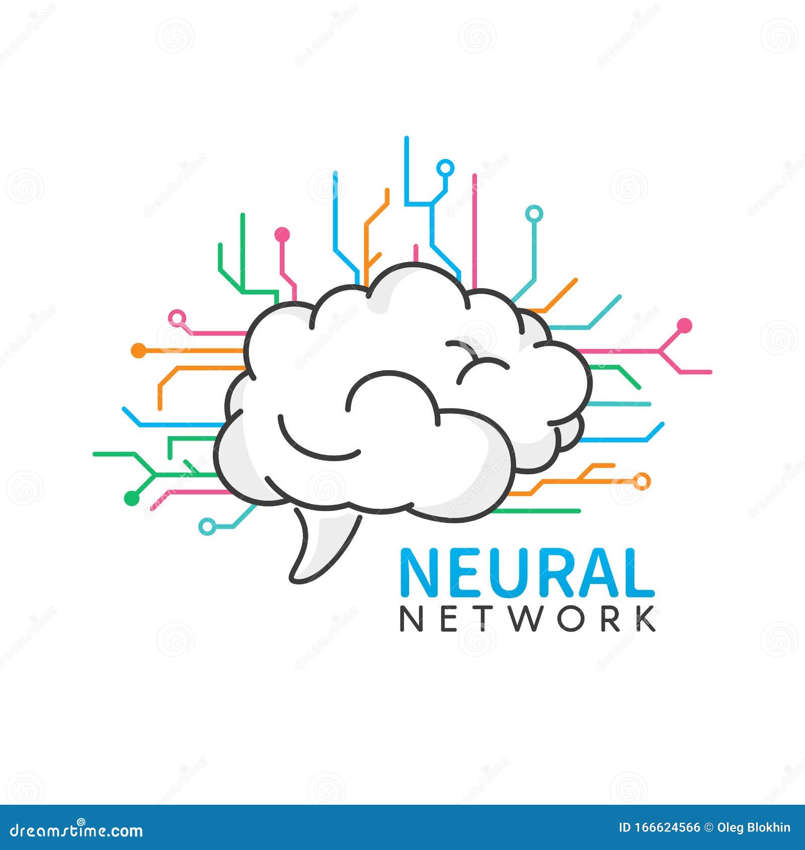 brain logo . neural network logotype on white background. colorful microchip lines  