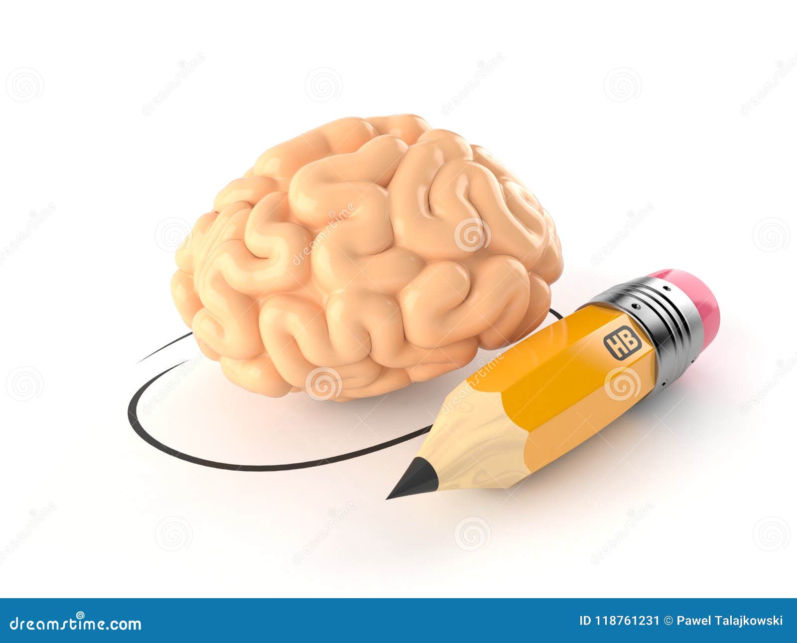 Brain with pencil stock illustration. Illustration of mind 118761231