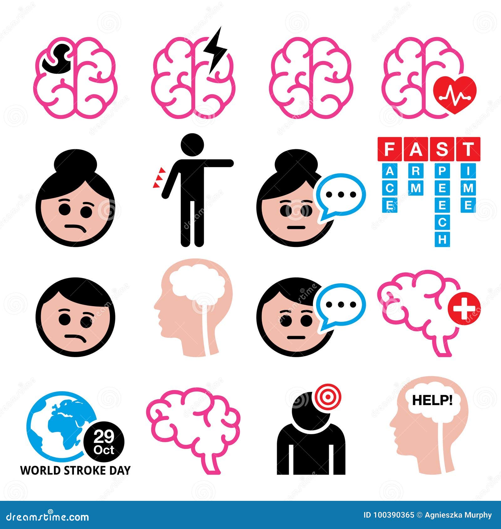 Brain Stroke Health Medical Icons - Brain Injury, Brain Damage Concept ...