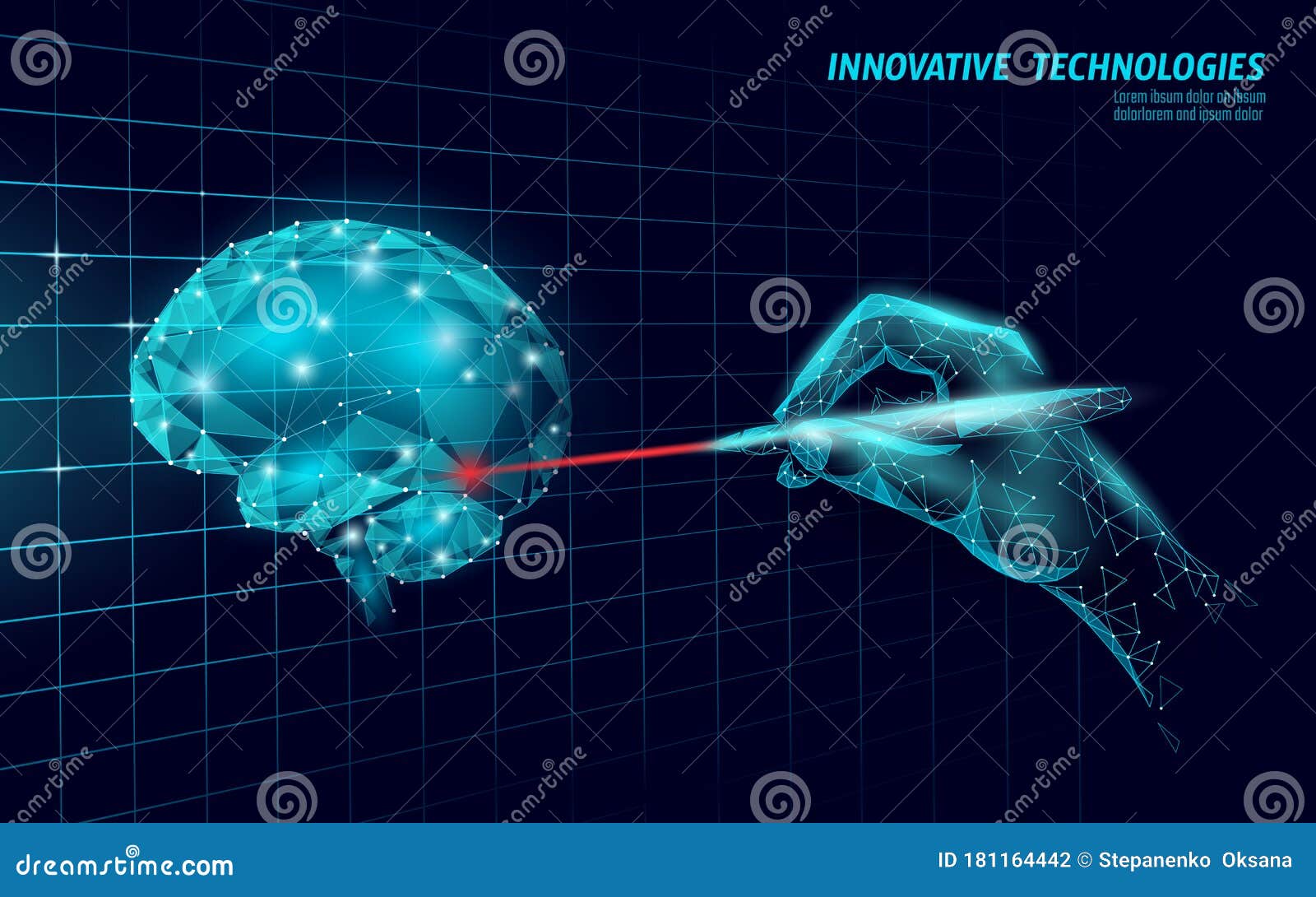 brain treatment low poly 3d render. medicine cognitive laser rehabilitation in alzheimer disease and dementia 