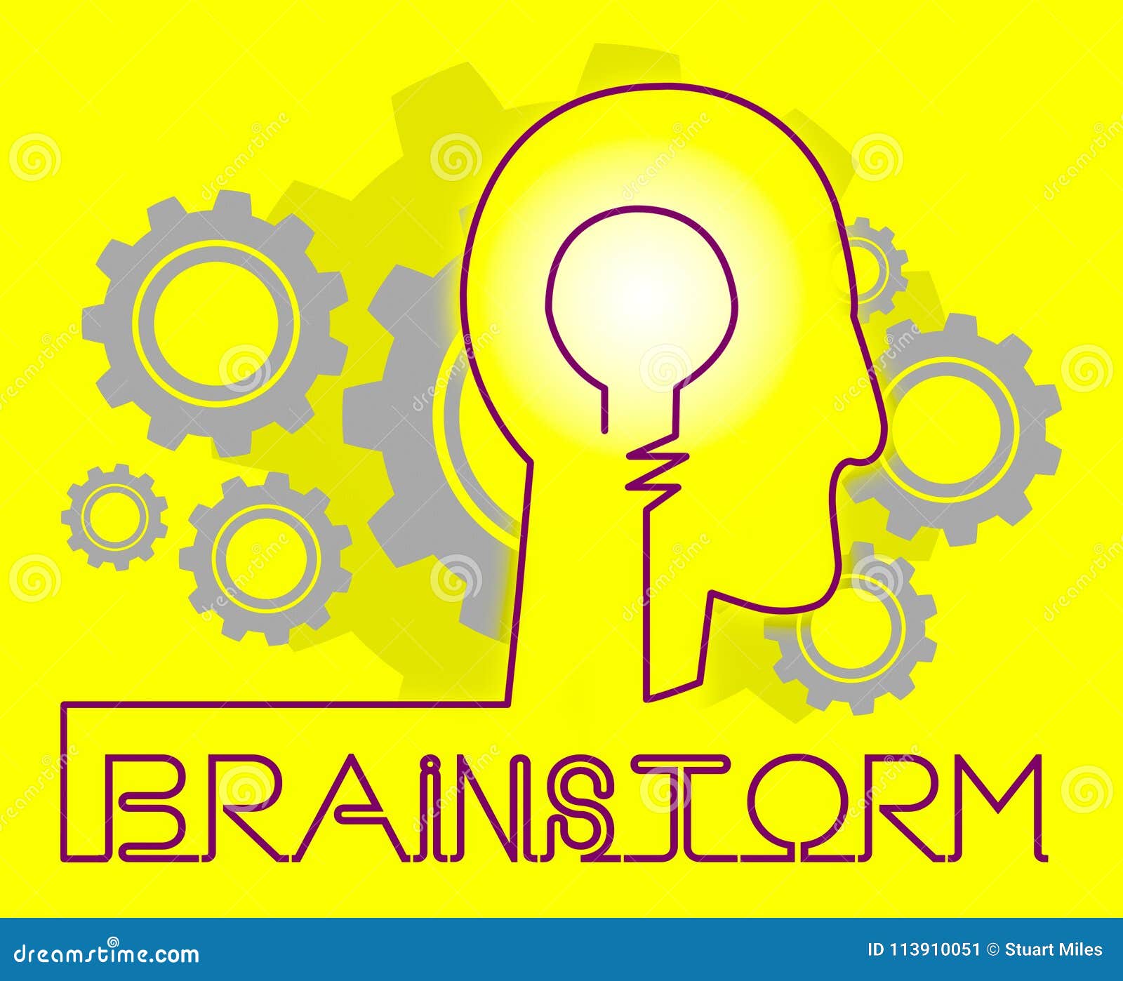 Brainstorm Cogs Means Dream Up and Brainstorming Stock Illustration ...