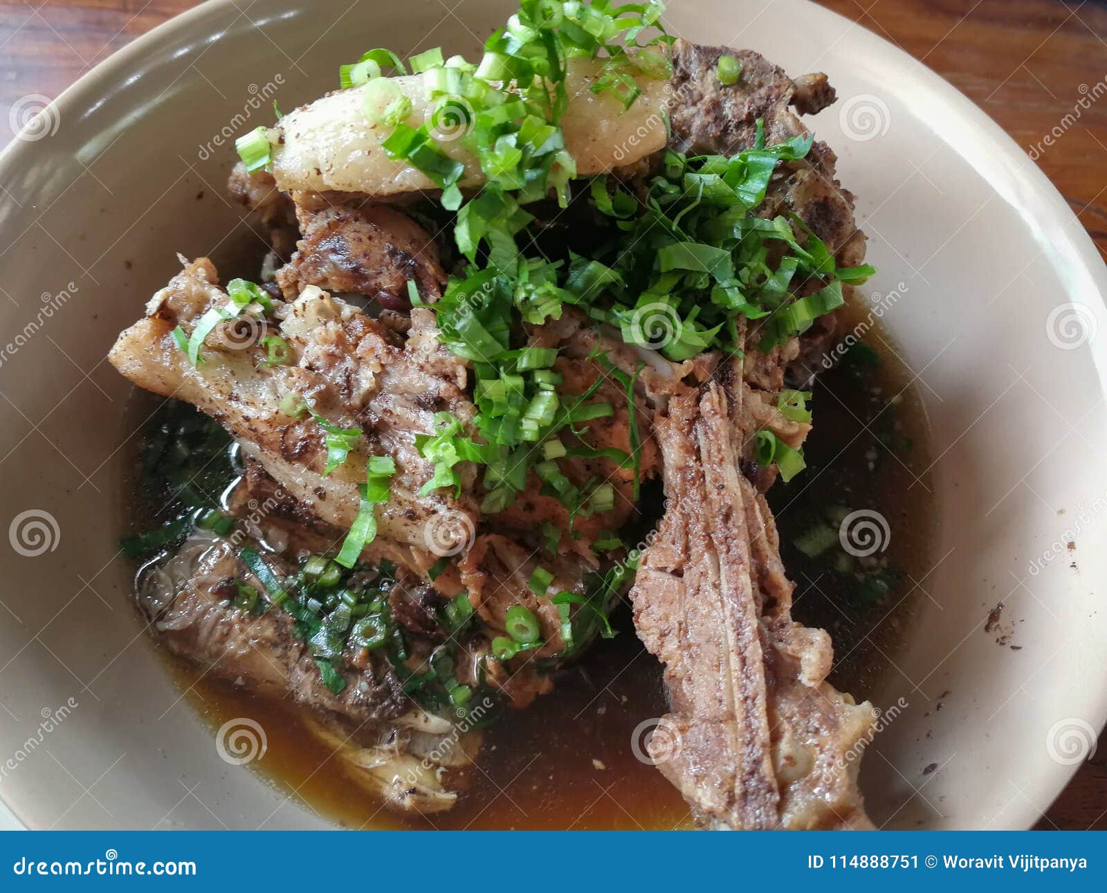 Pork bone soup stock image. Image of noodle, vegetable - 114888751