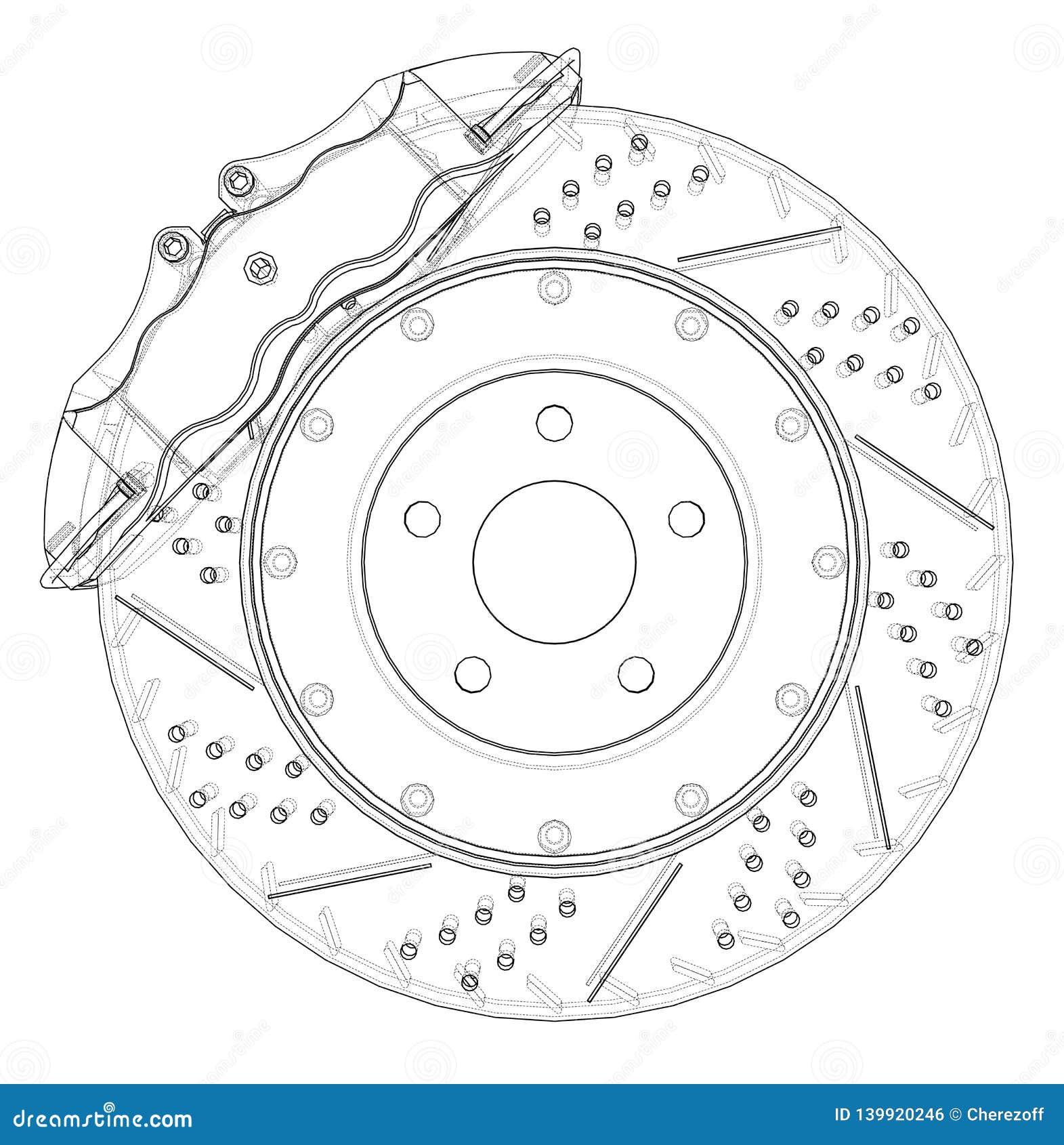 Brake Disc Outline. Vector Rendering of 3d Stock Vector Illustration