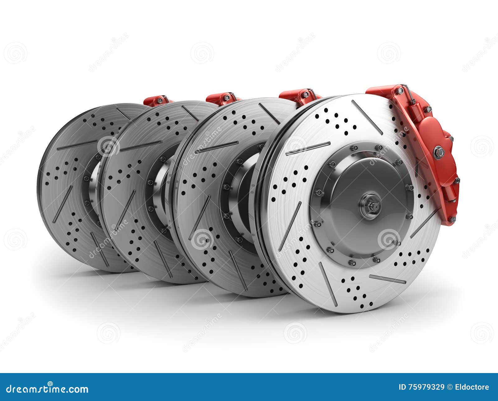 Brake Discs and Red Calipers from a Racing Car Stock Illustration
