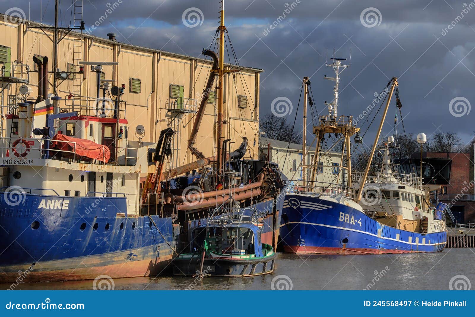Traditional Old German Fishing Cutter Boats Moored