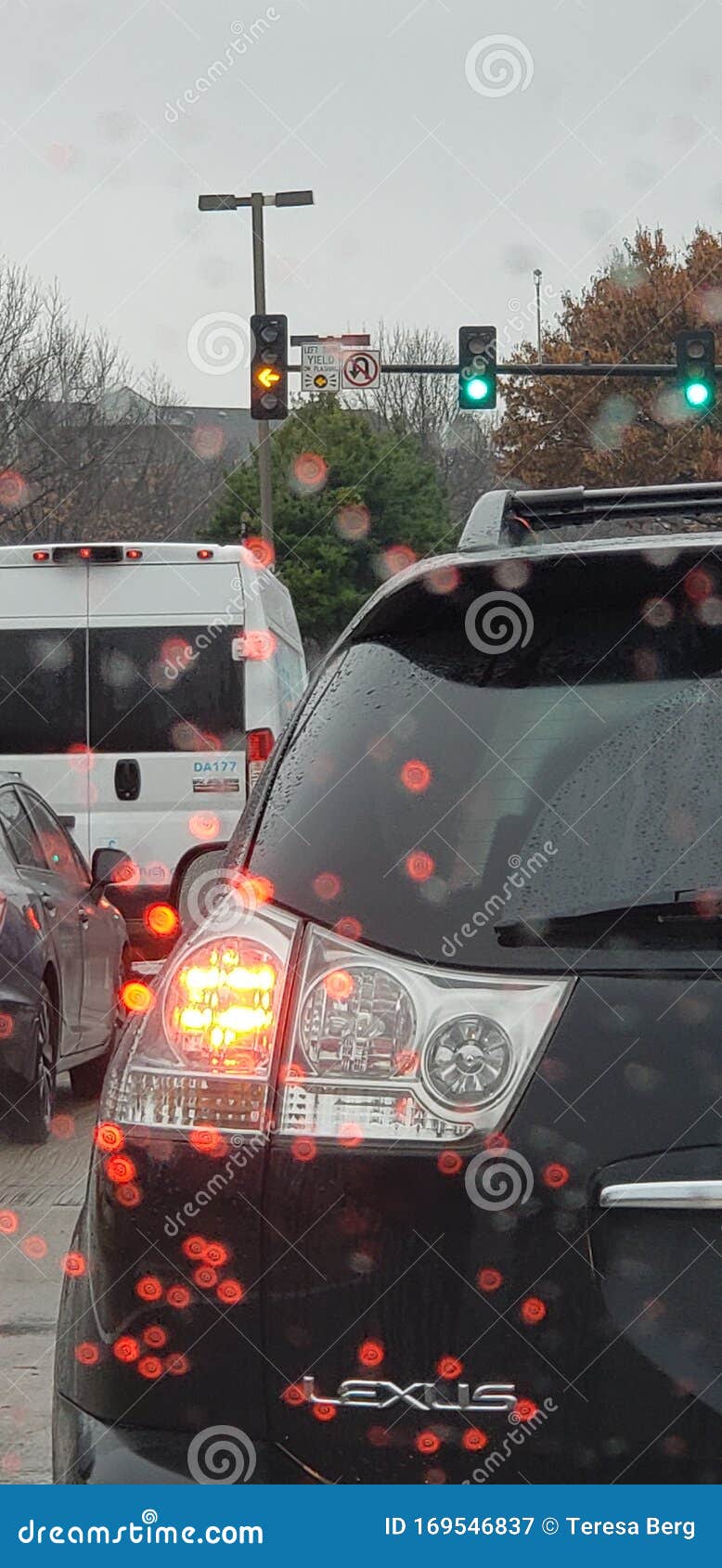 Brake Lights Reflecting in the Rain in Heavy Traffic Editorial
