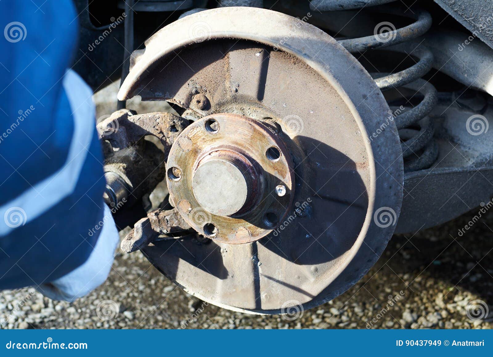 Brake System Being Repaired while Changing a Brake Disc Stock Image