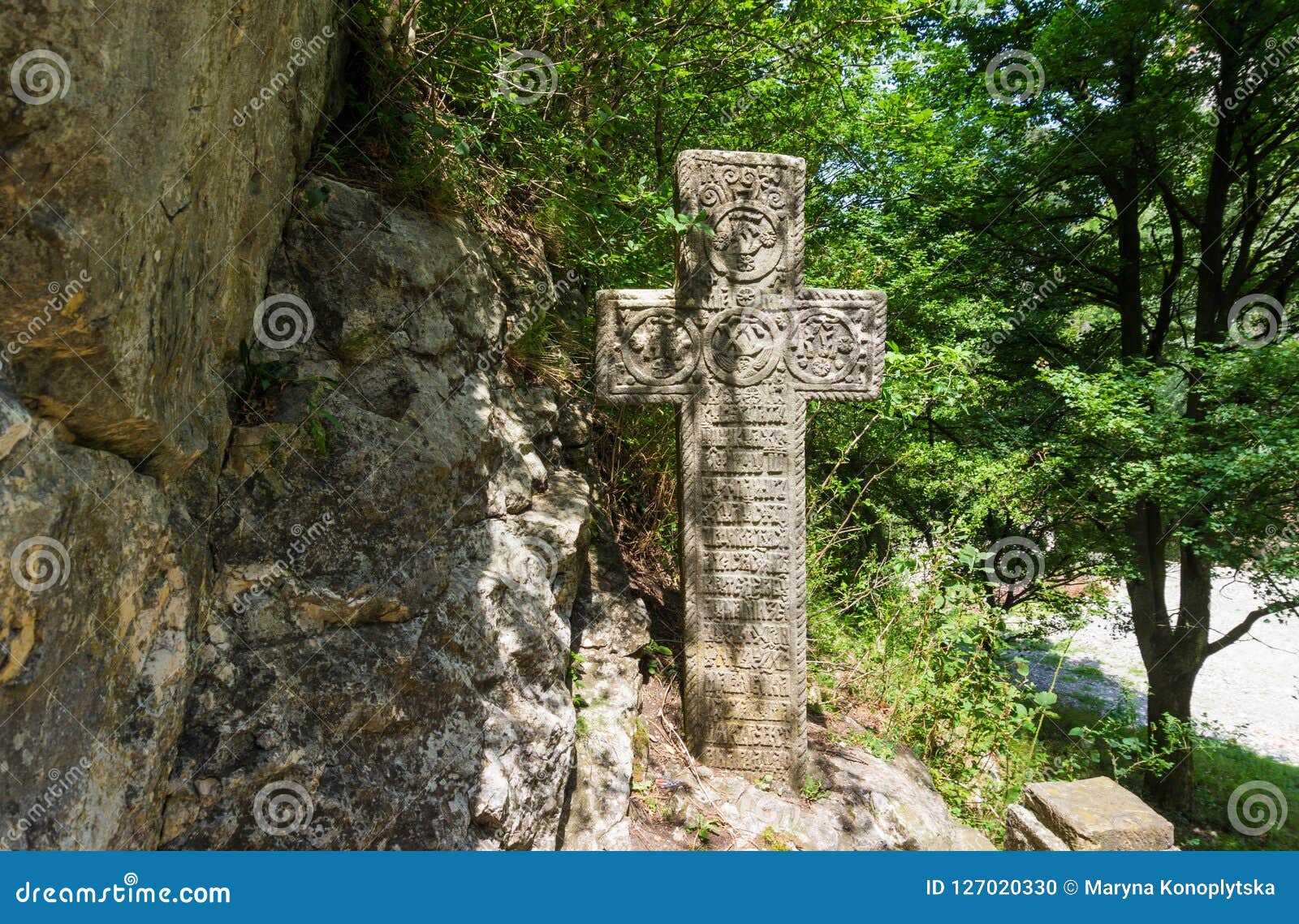 Mysterious Ancient Stone Cross With Runic Symbols Landmarks Of Bran Castle Romania Editorial Image Image Of Count Forest