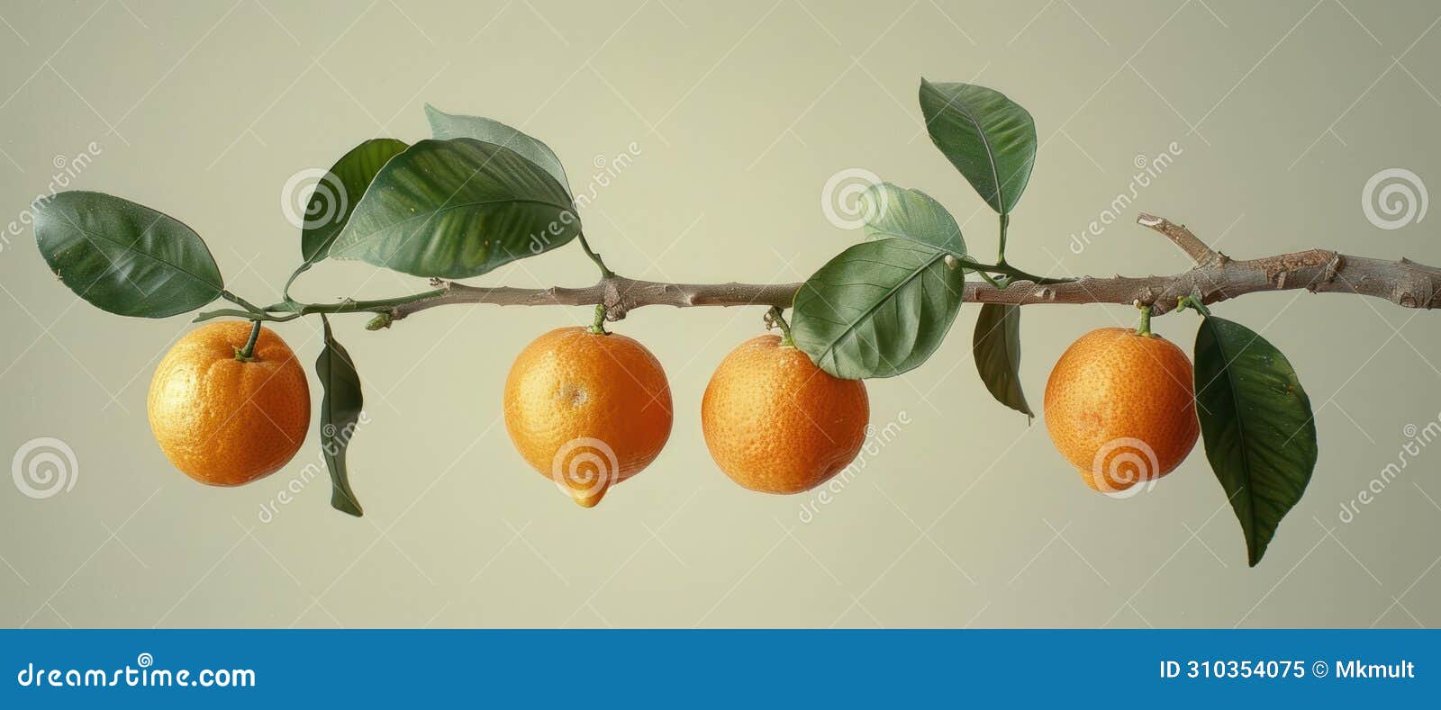 citrus lucida branch with five oranges