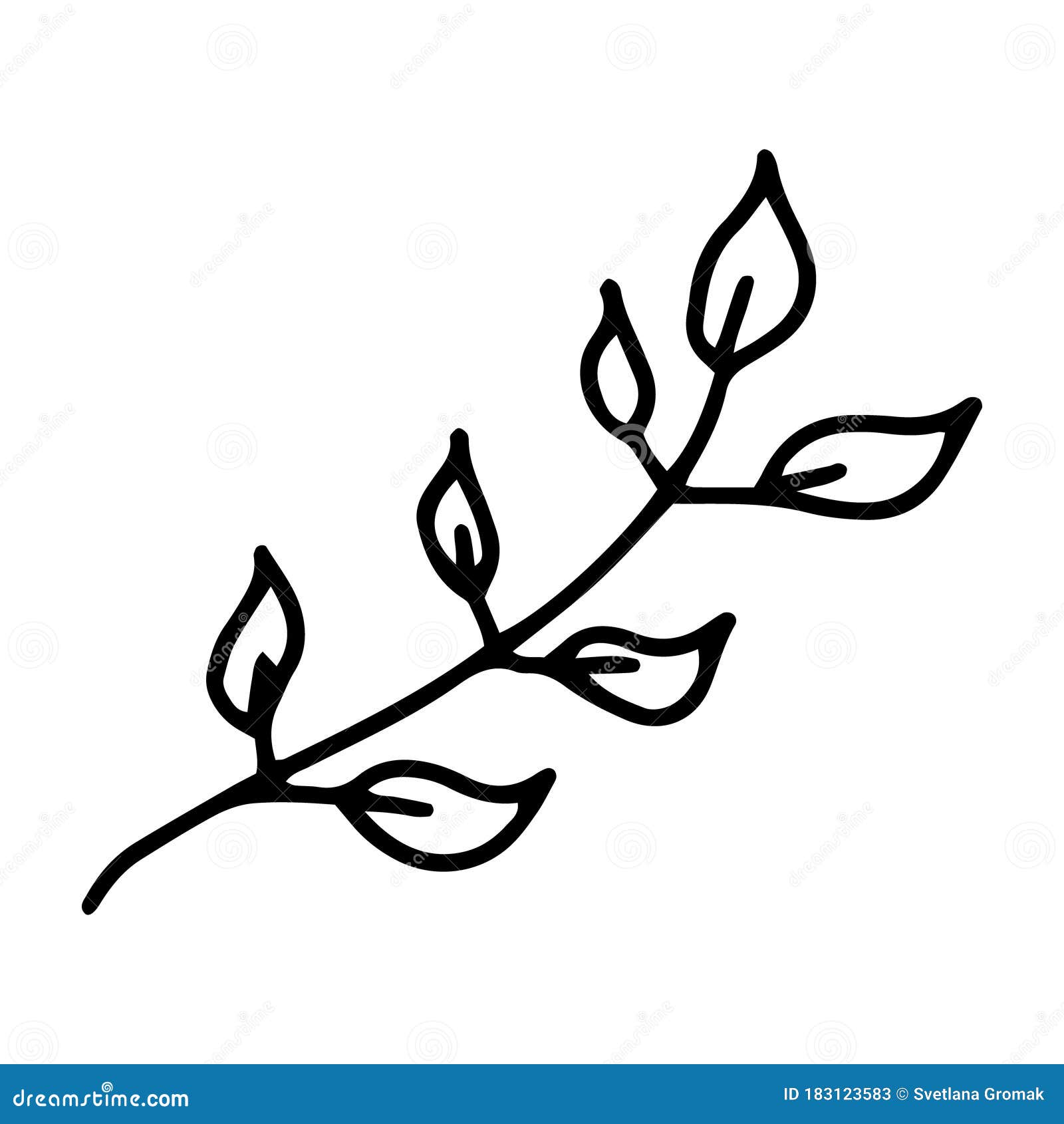 Branch with Leaves Drawn in the Style of Doodle.Outline Drawing by Hand ...