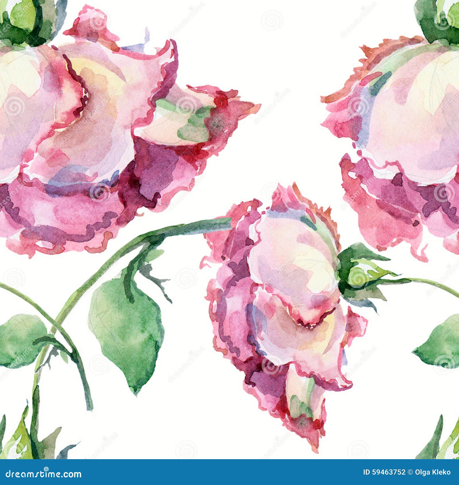 Branch Pink Roses , Watercolor, Pattern Seamless Stock Illustration ...