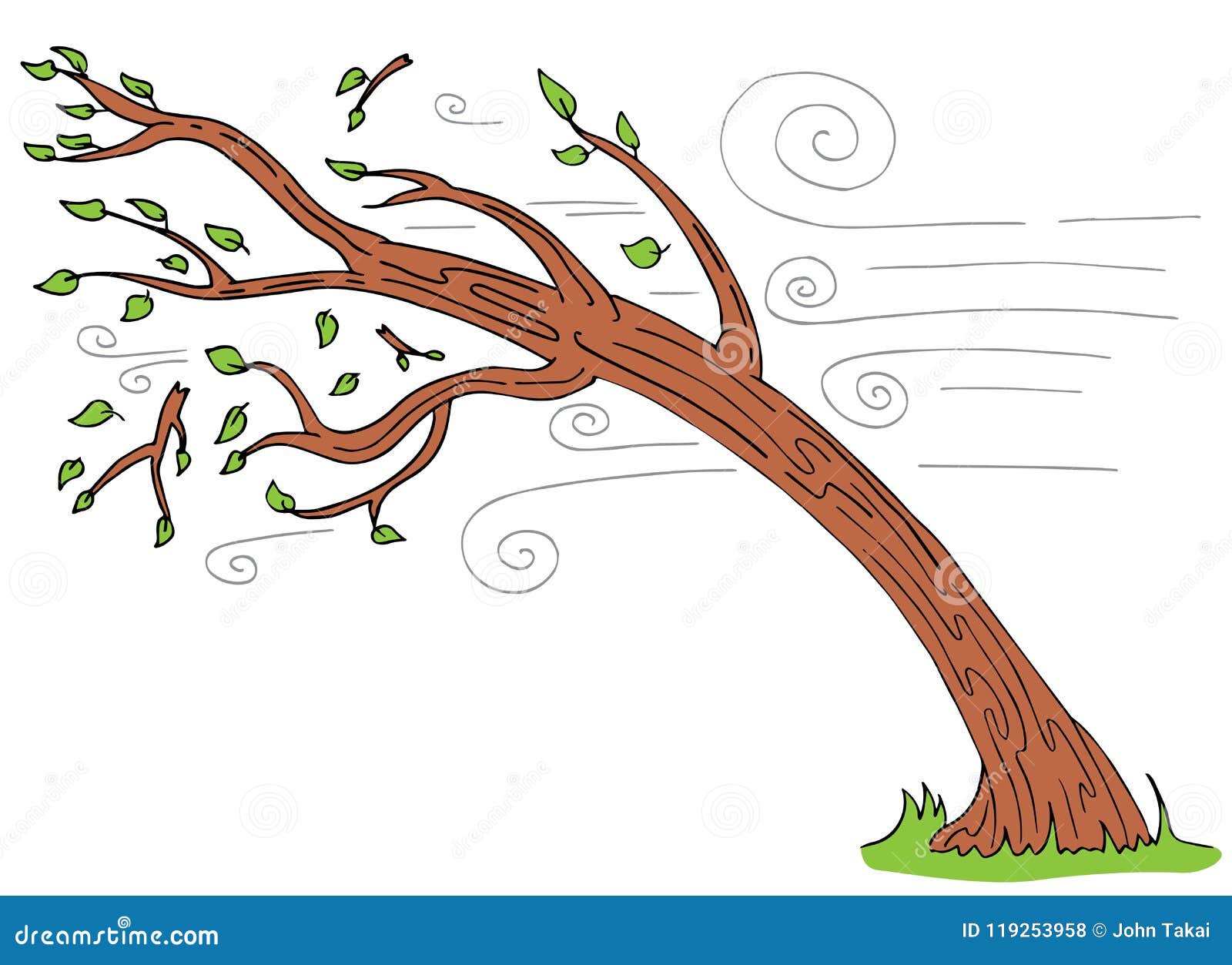 Branches De Windy Day Tree Bending Broken Illustration de Vecteur