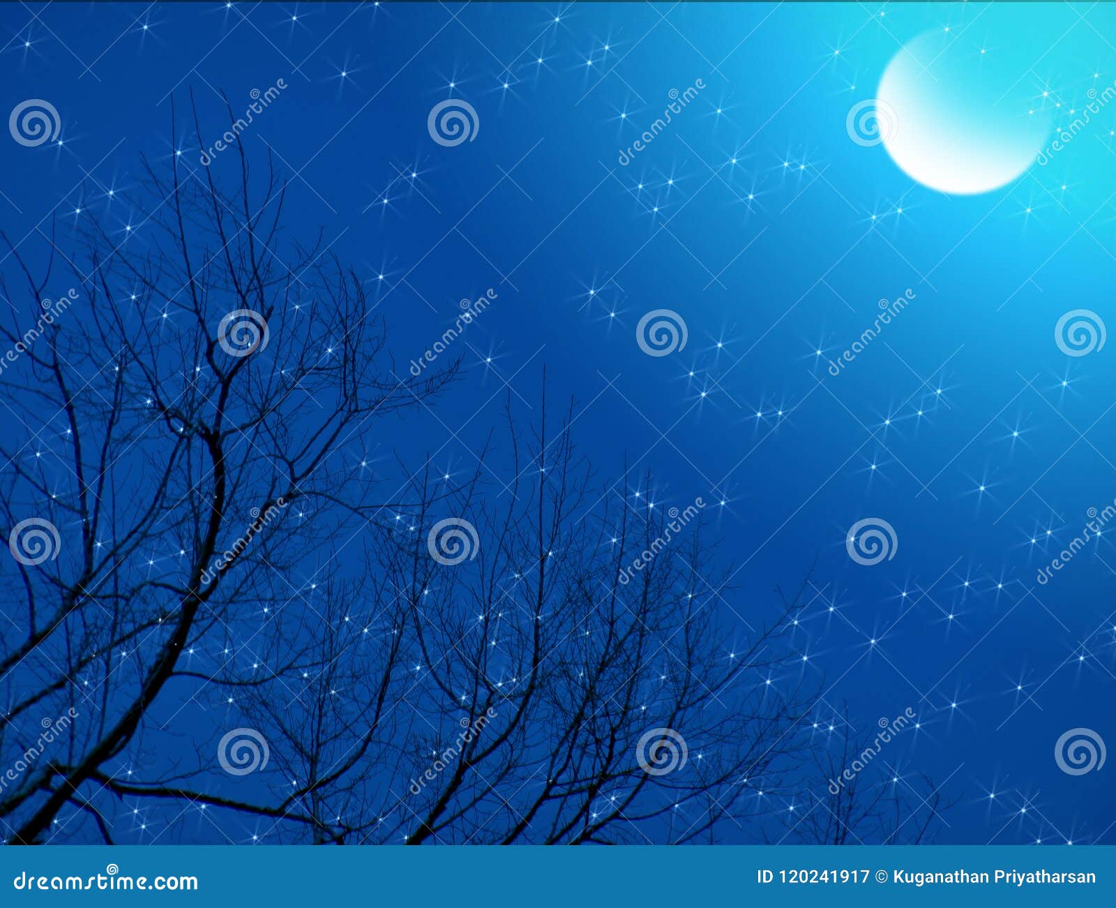 Moonlit starry night stock illustration. Illustration of light - 120241917
