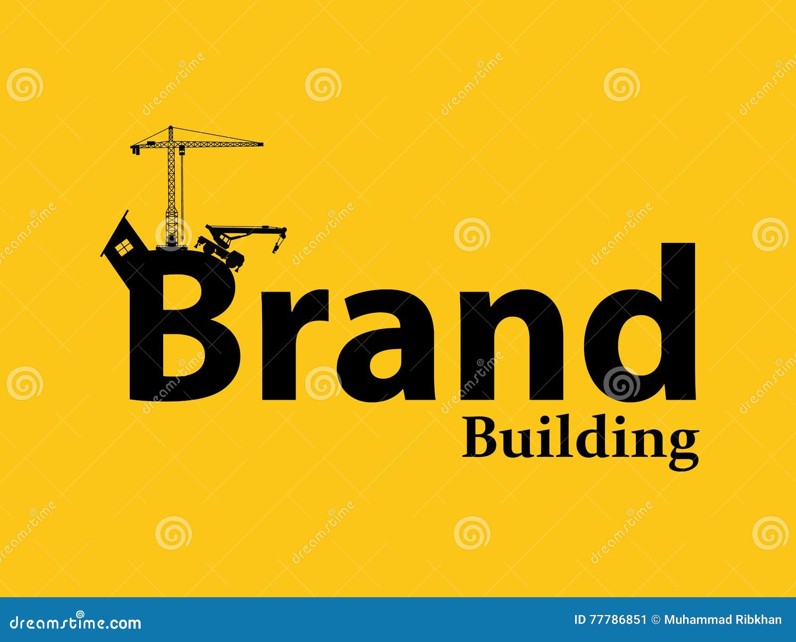 brand branding building development  with sillhouette text crane bulldozer and construction