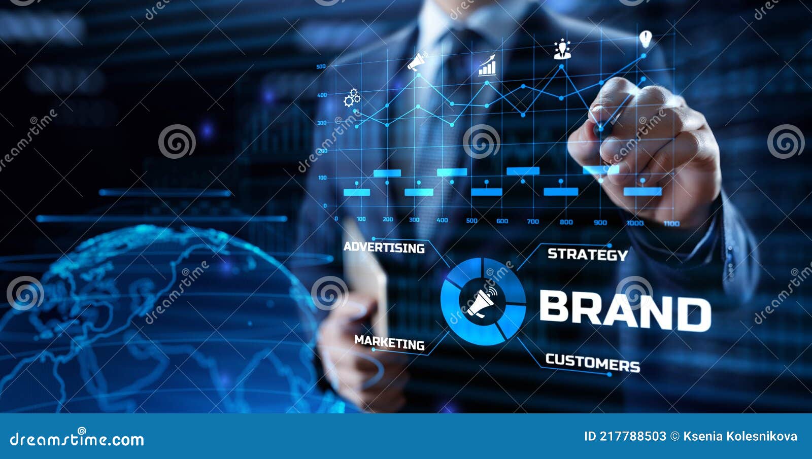 Brand Development Marketing Strategy Concept. Businessman Pressing