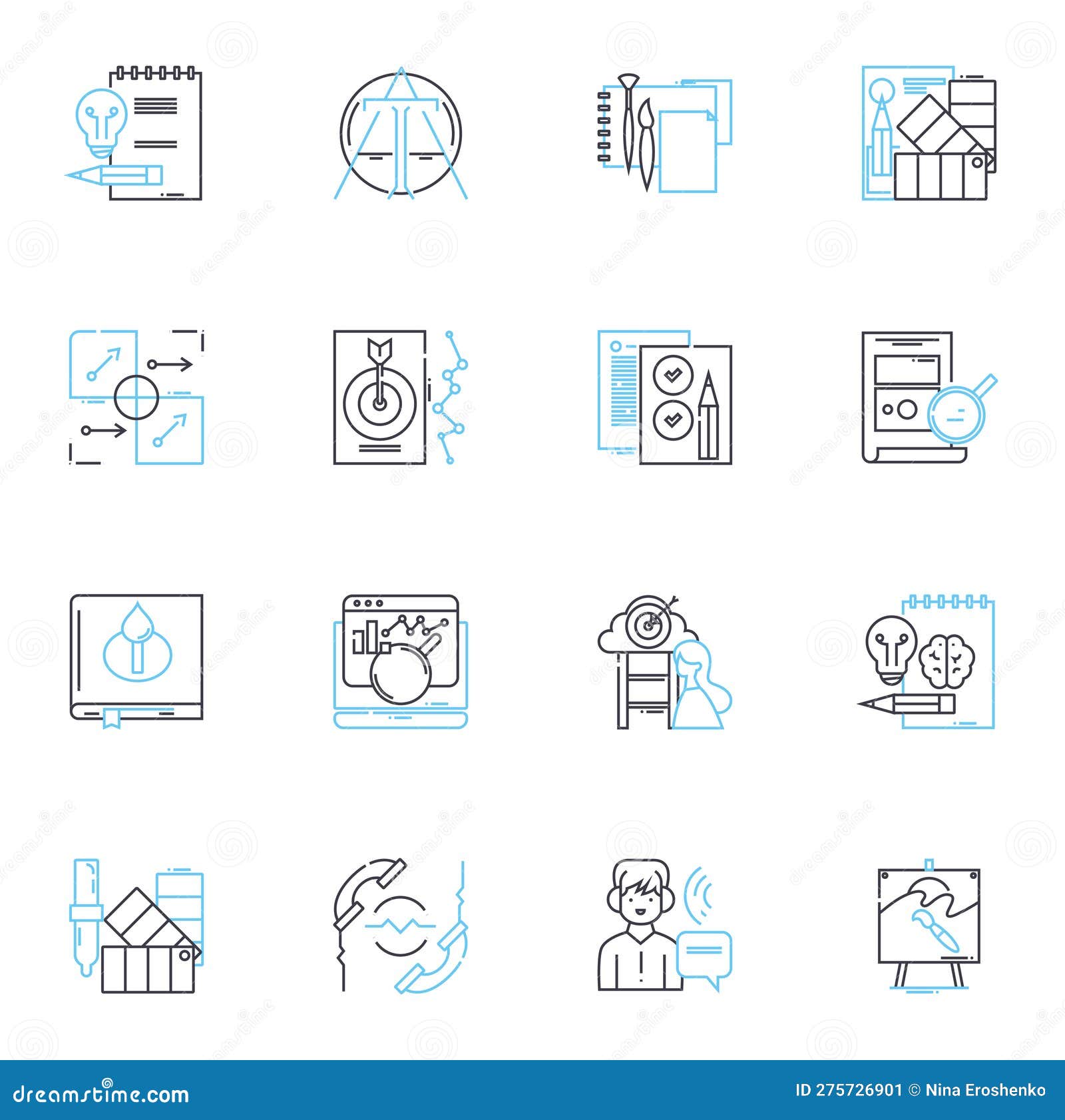brand management linear icons set. reputation, identity, perception, awareness, consistency, loyalty, trust line 