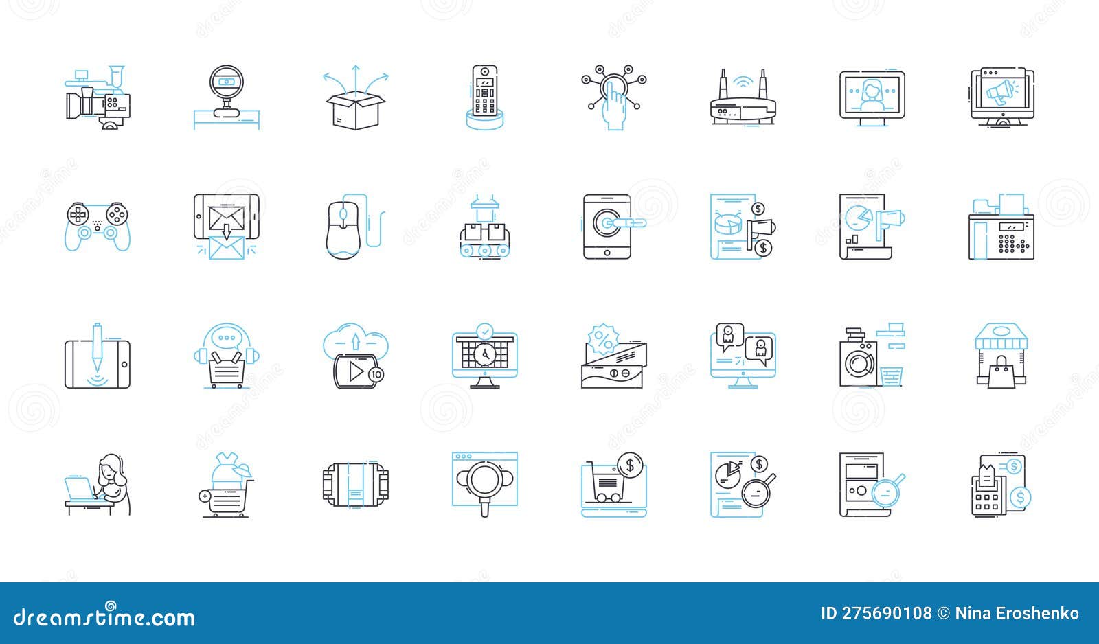 brand management linear icons set. strategy, positioning, reputation, identity, recognition, loyalty, perception line