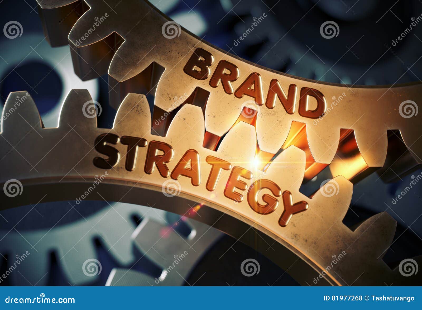 brand strategy concept. golden cog gears. 3d .