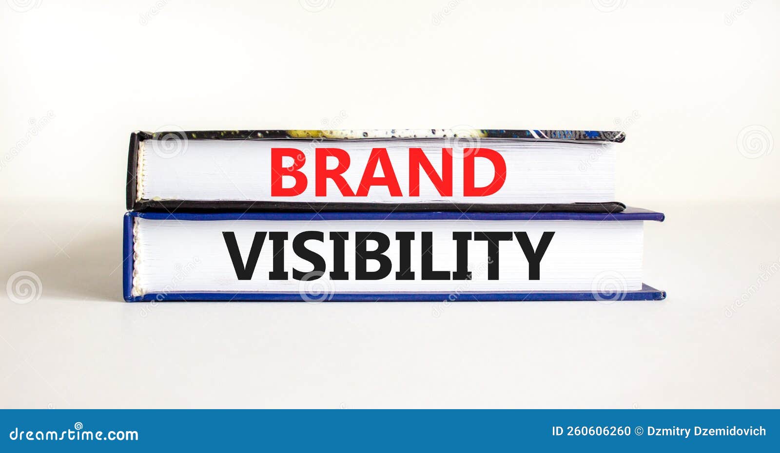 brand visibility . concept words brand visibility on books. beautiful white table white background. business branding and