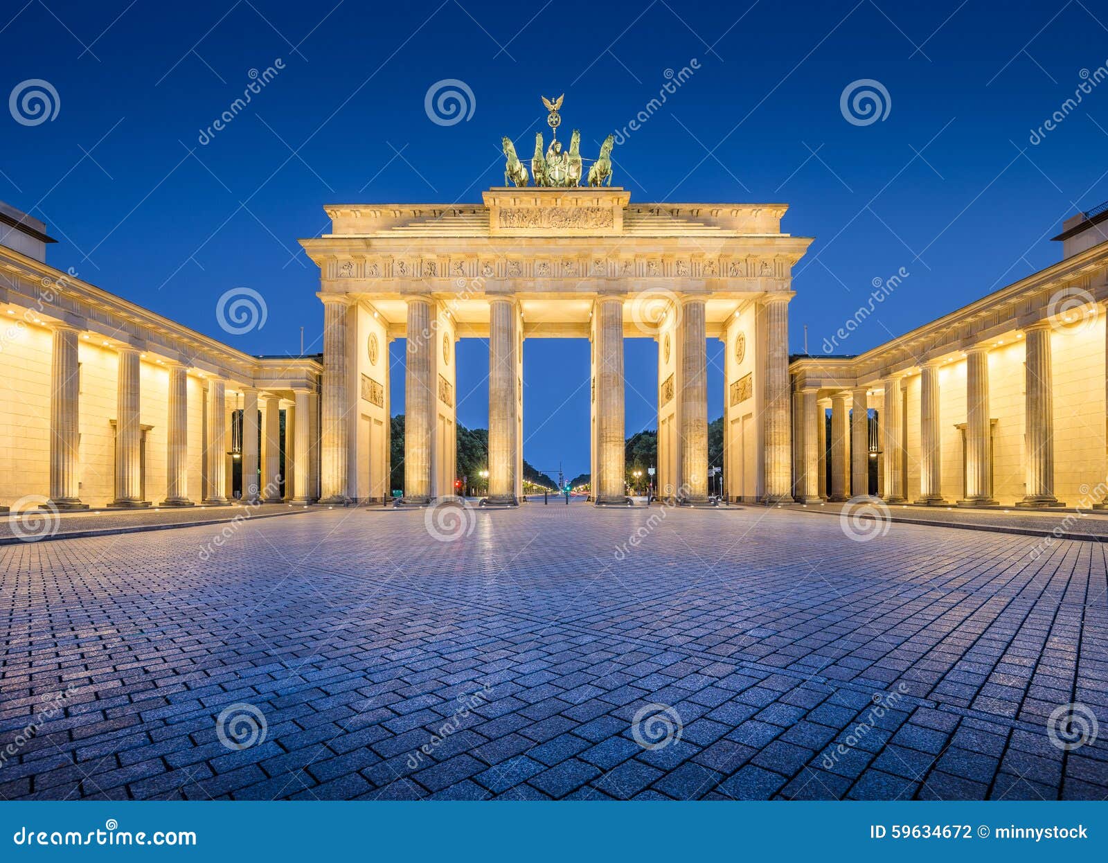 brandenburg gate in twilight at dawn, berlin, germany