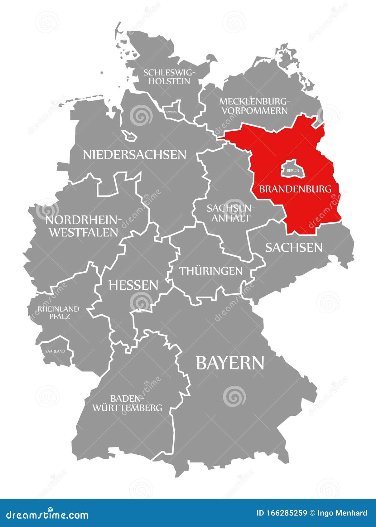 Brandenburg Red Highlighted in Map of Germany Stock Illustration