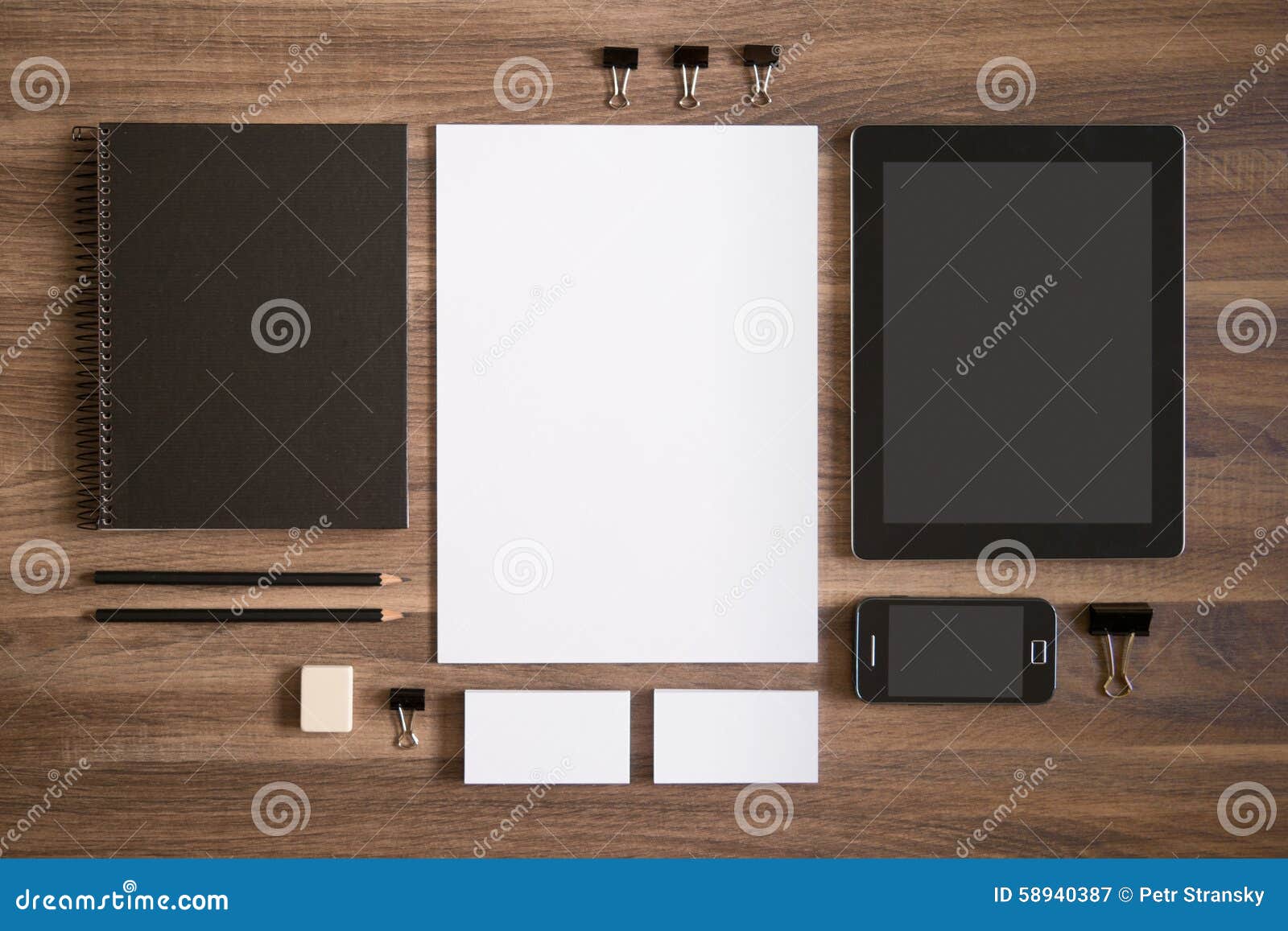 Branding Mockup Set on Brown Wooden Desk with Stock Image - Image of ...