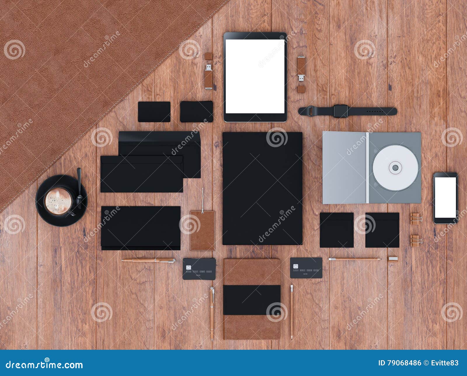 Download Branding Mockup Template Set On Wooden Background 3d Rendering 3d Illustration High Resolution Stock Illustration Illustration Of Brand Corporate 79068486