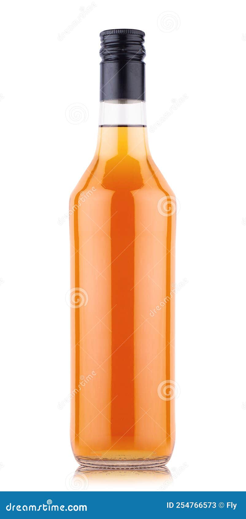 brandy cognac 500 ml bottle with no label and black pilfer cap  on white background