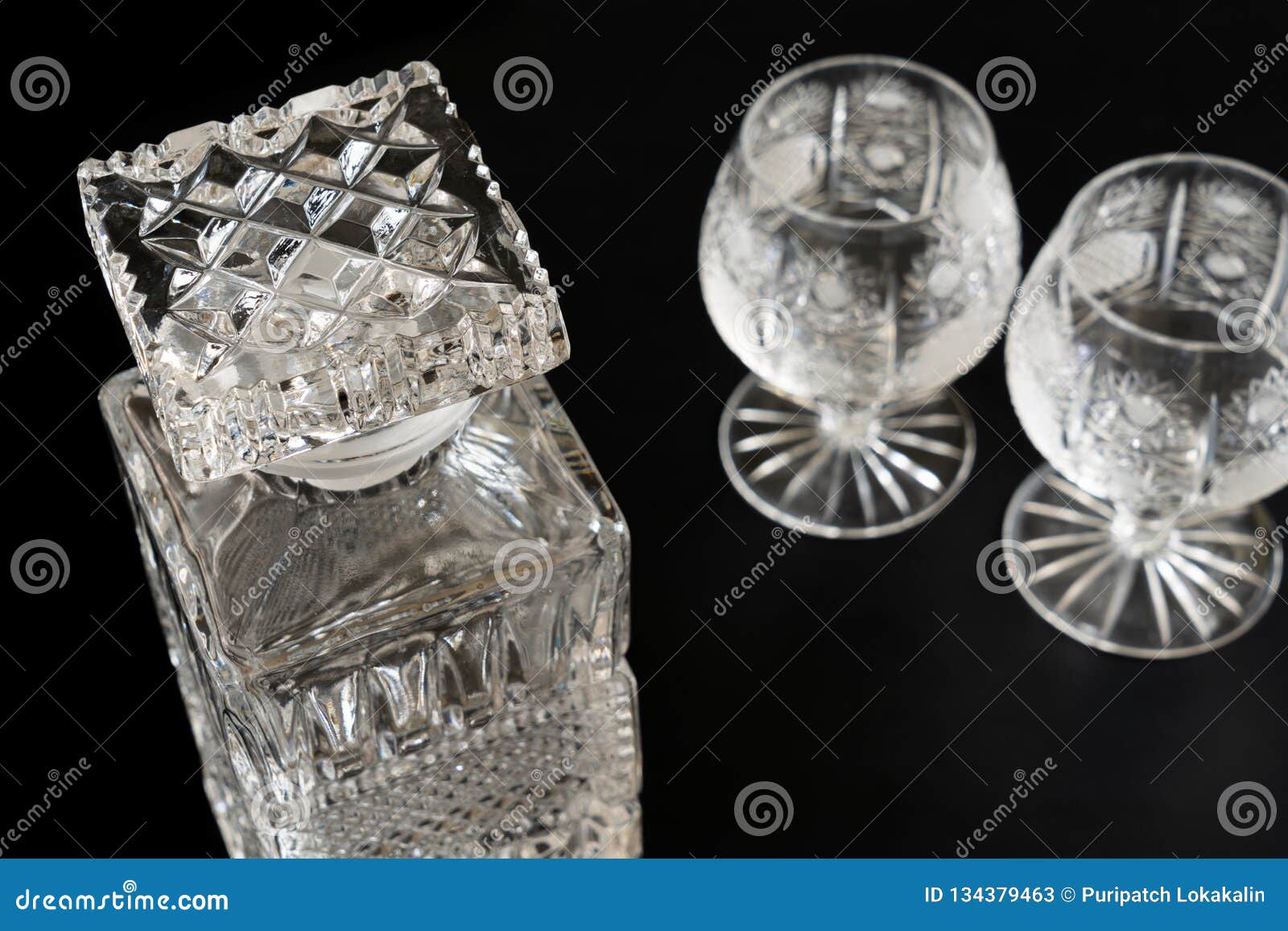 Brandy Glass Bottle and Two Brandy Glasses Stock Image Image of