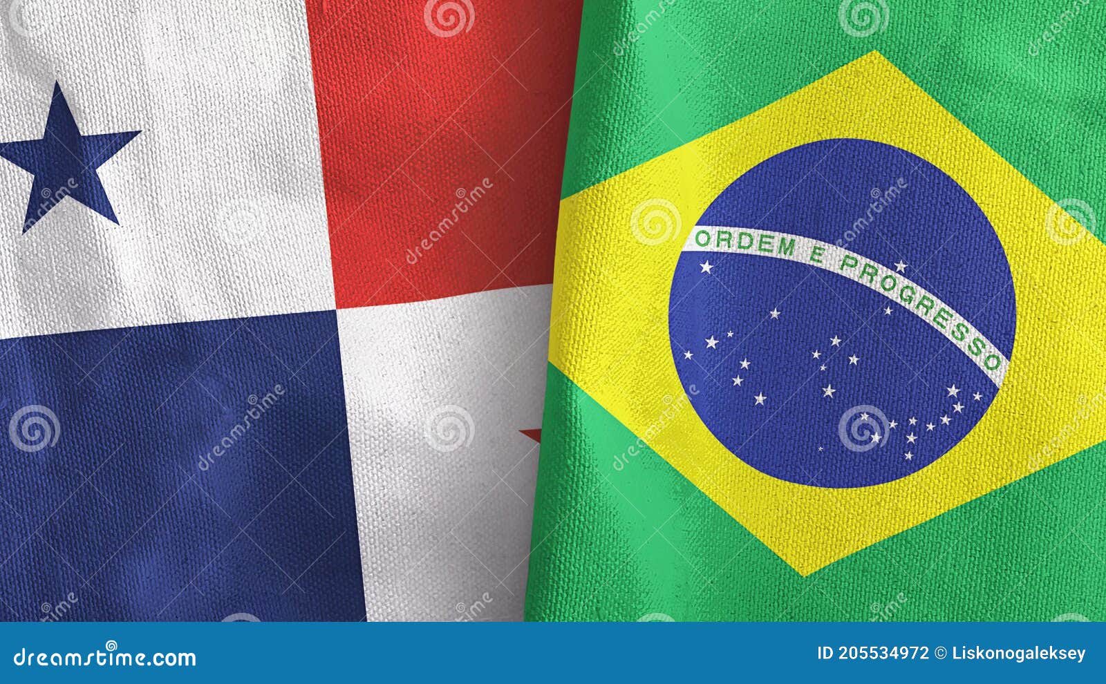 Brasil E Panamá, Duas Bandeiras, Tecido Têxtil 3d Renderização