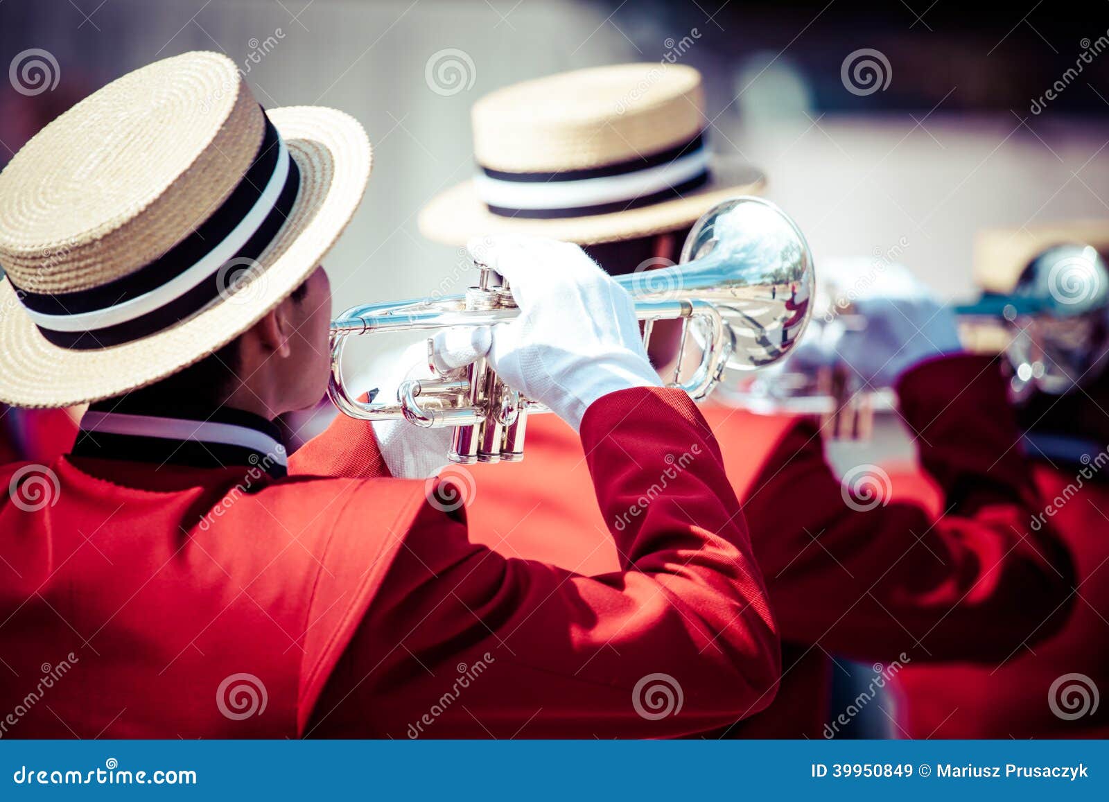 Brass Band in Red Uniform Performing Stock Image Image of performance