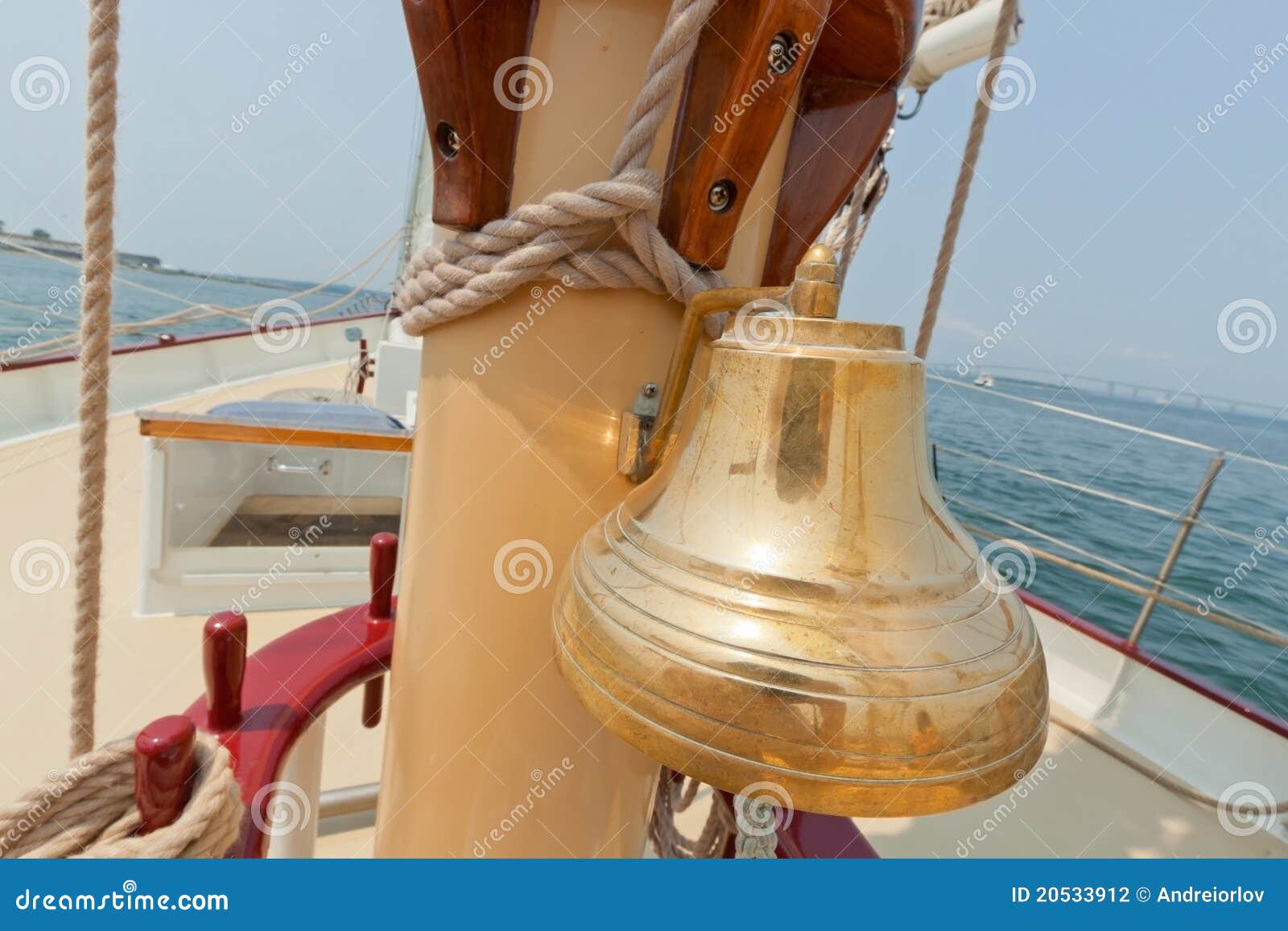 Brass Bell on the Private Sail Yacht. Stock Photo Image of bronze
