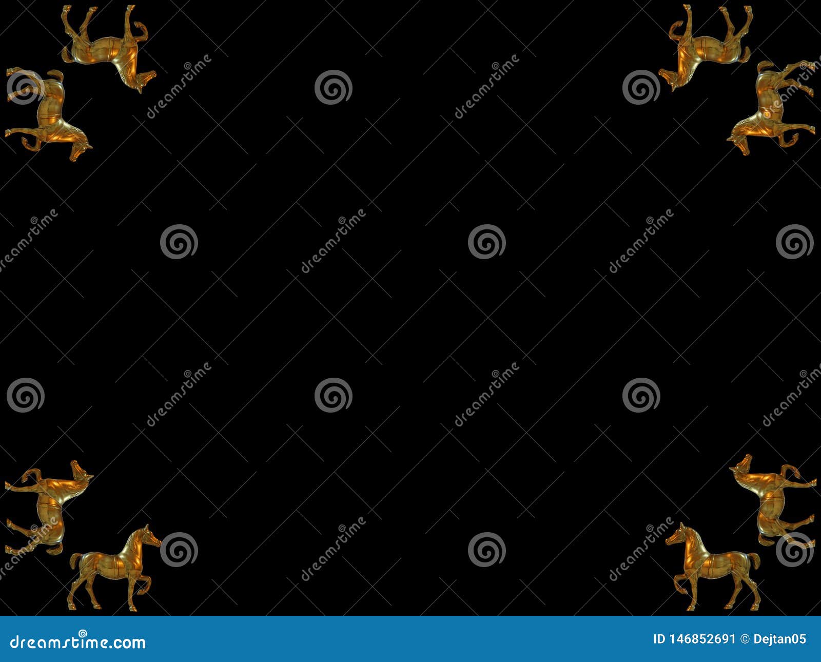 Brass Horse Corner on Black Backgrounde Stock Illustration