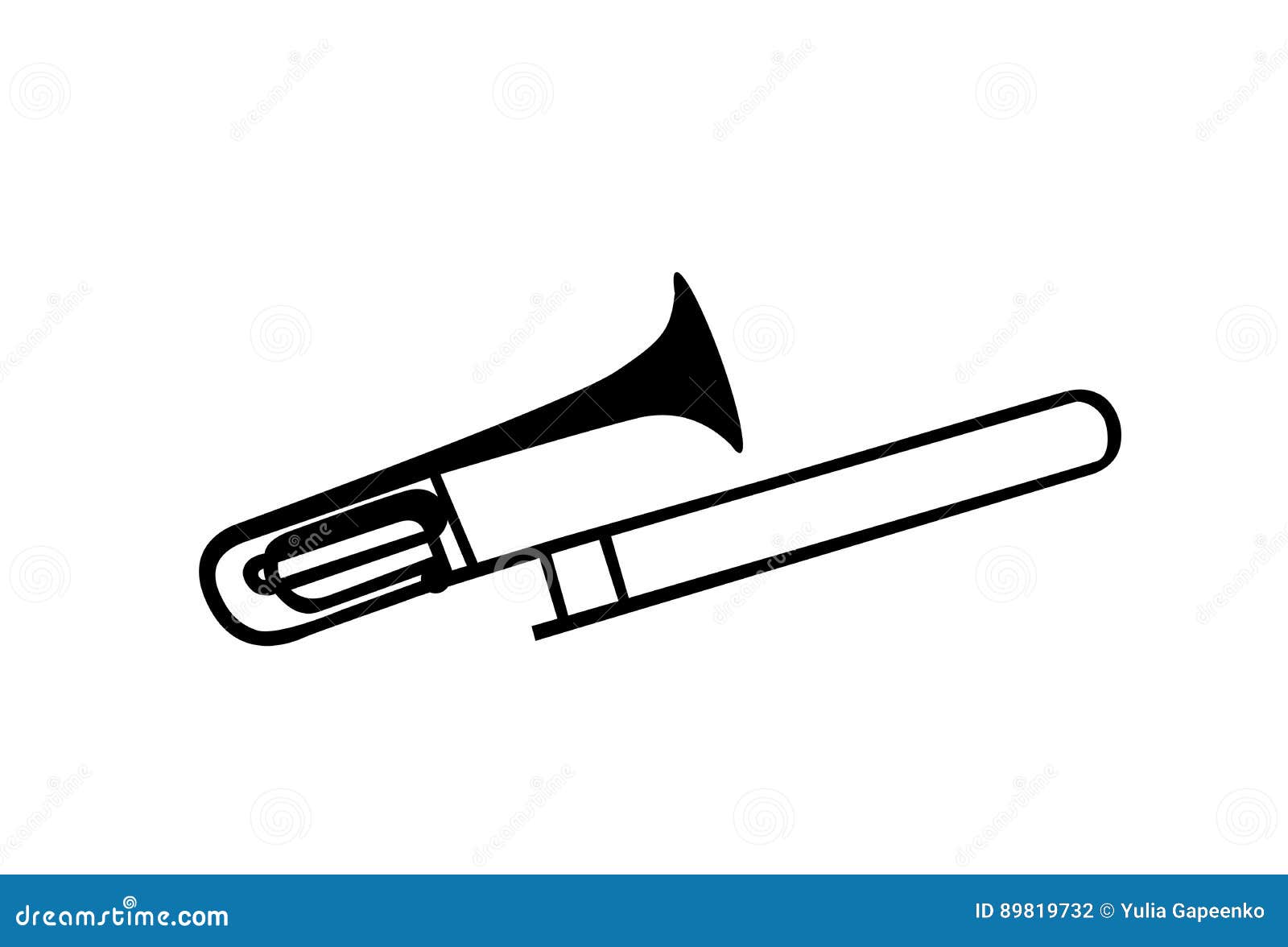 Brass Instrument Trombone, Which Plays Jazz Music Direction. Vector