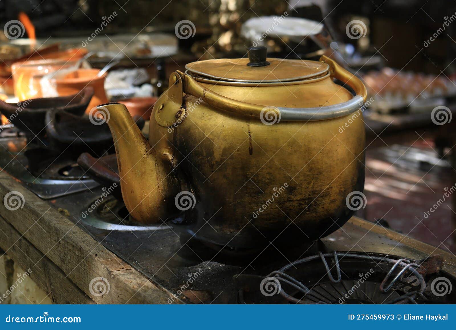 Brass Kettle on Stove stock image. Image of vintage 275459973