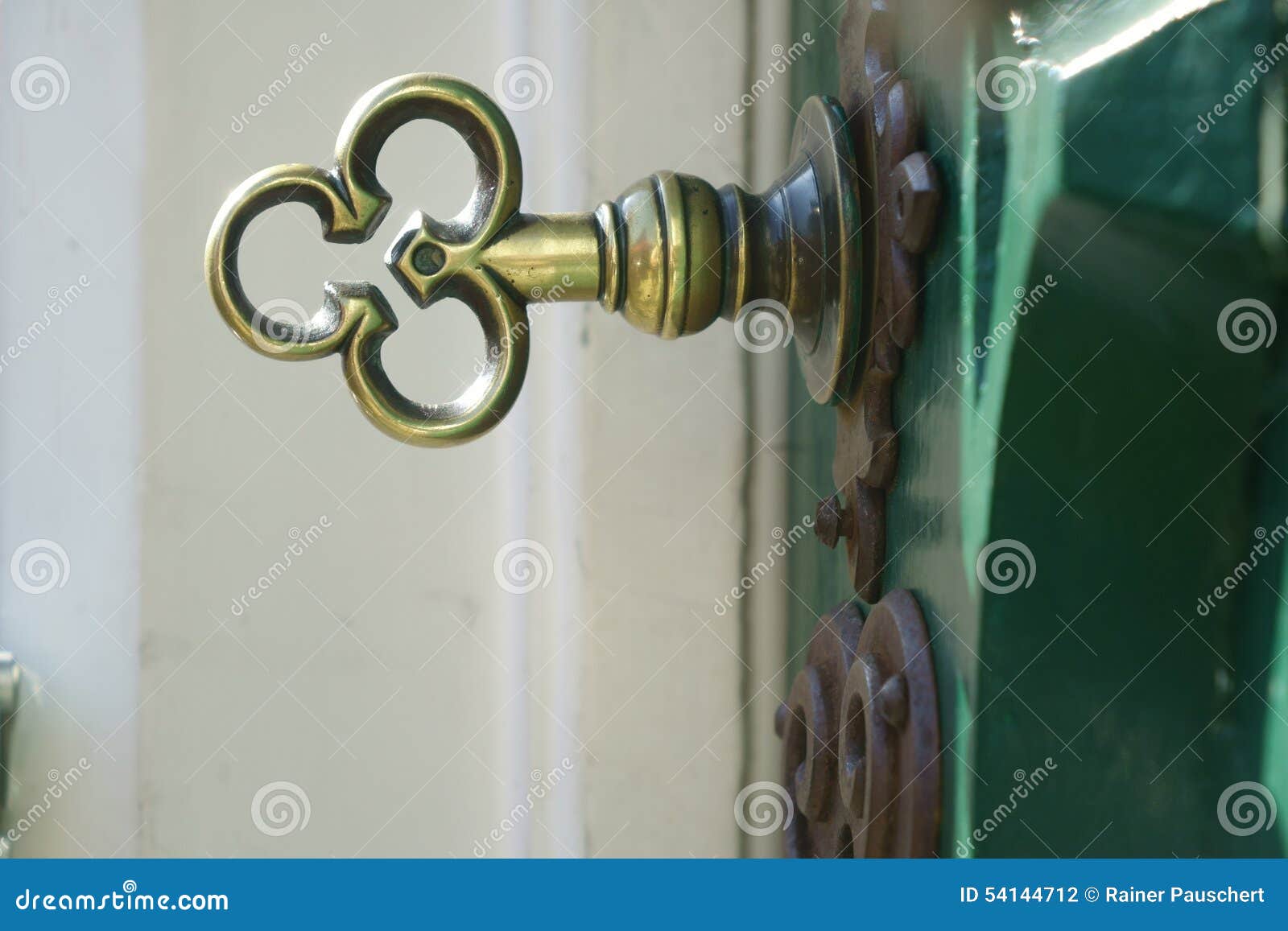 Brass Key in a Green Old Door Stock Photo Image of home, concept