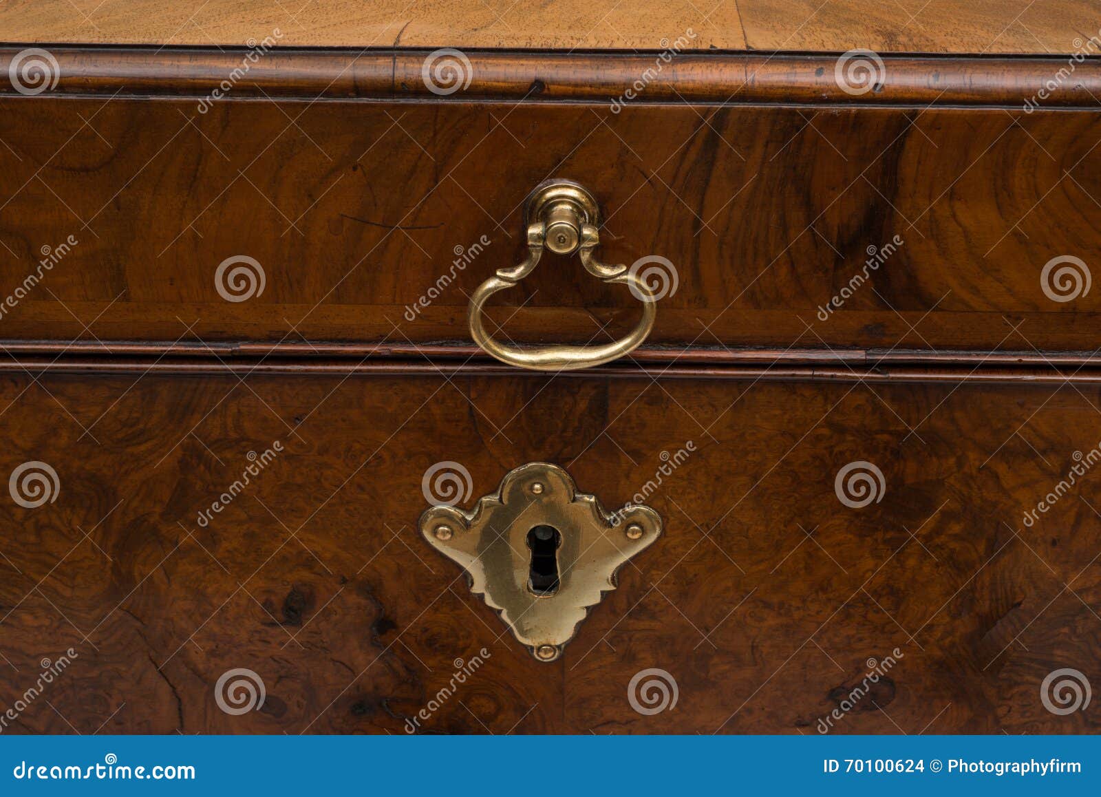 Brass Lock and Handle of a Vintage Wooden Chest Stock Photo Image of