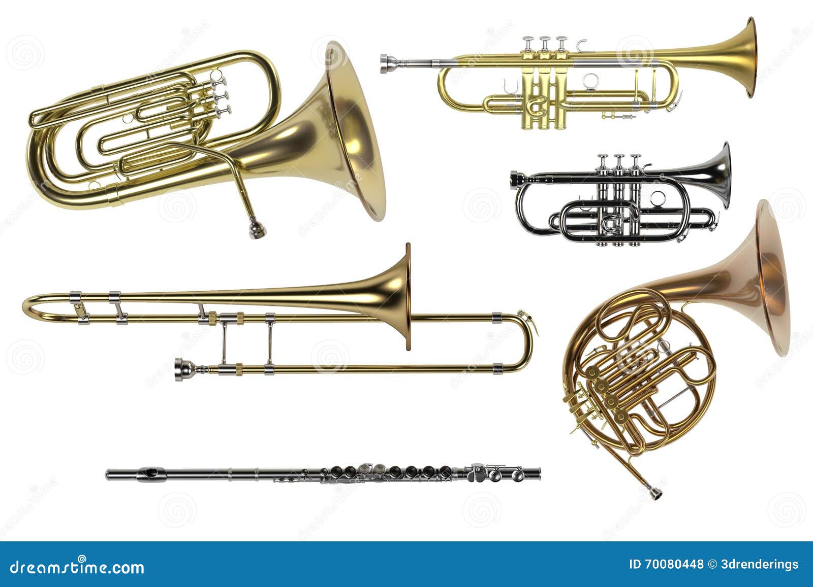 Five musical brass instrument Royalty Free Vector Image