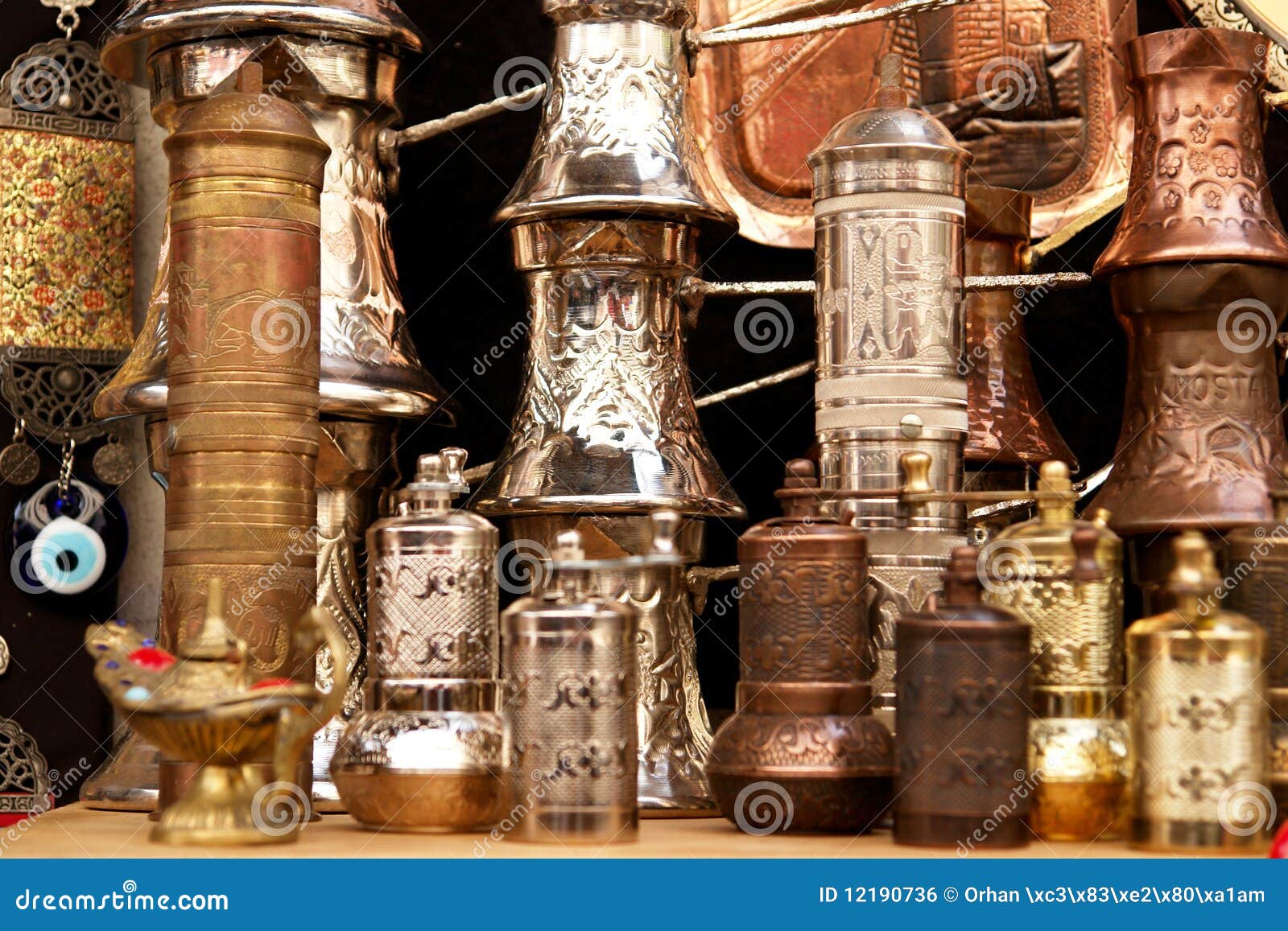 brass pepper mills in souvenir shop in mostar