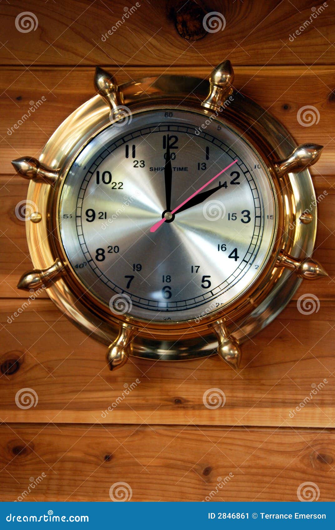 Brass Ship Clock stock image. Image of cedar, closeup 2846861