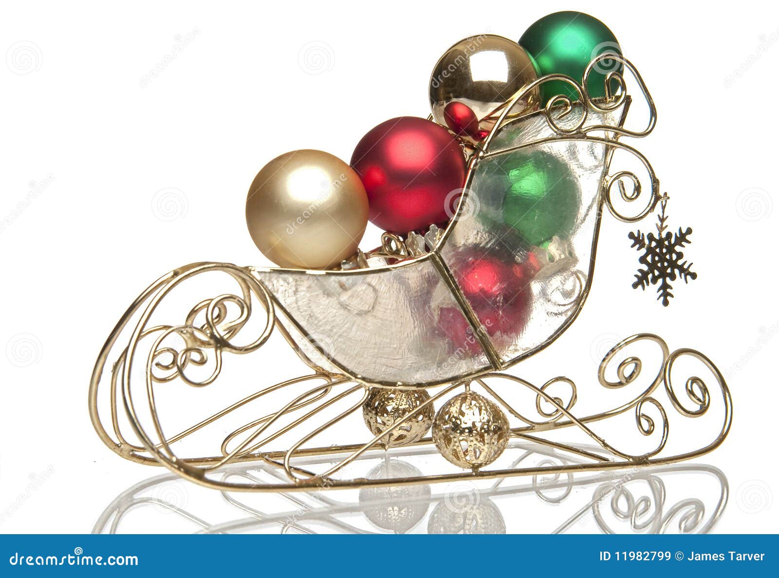 Brass Sleigh with Christmas Balls Stock Image Image of sphere, green