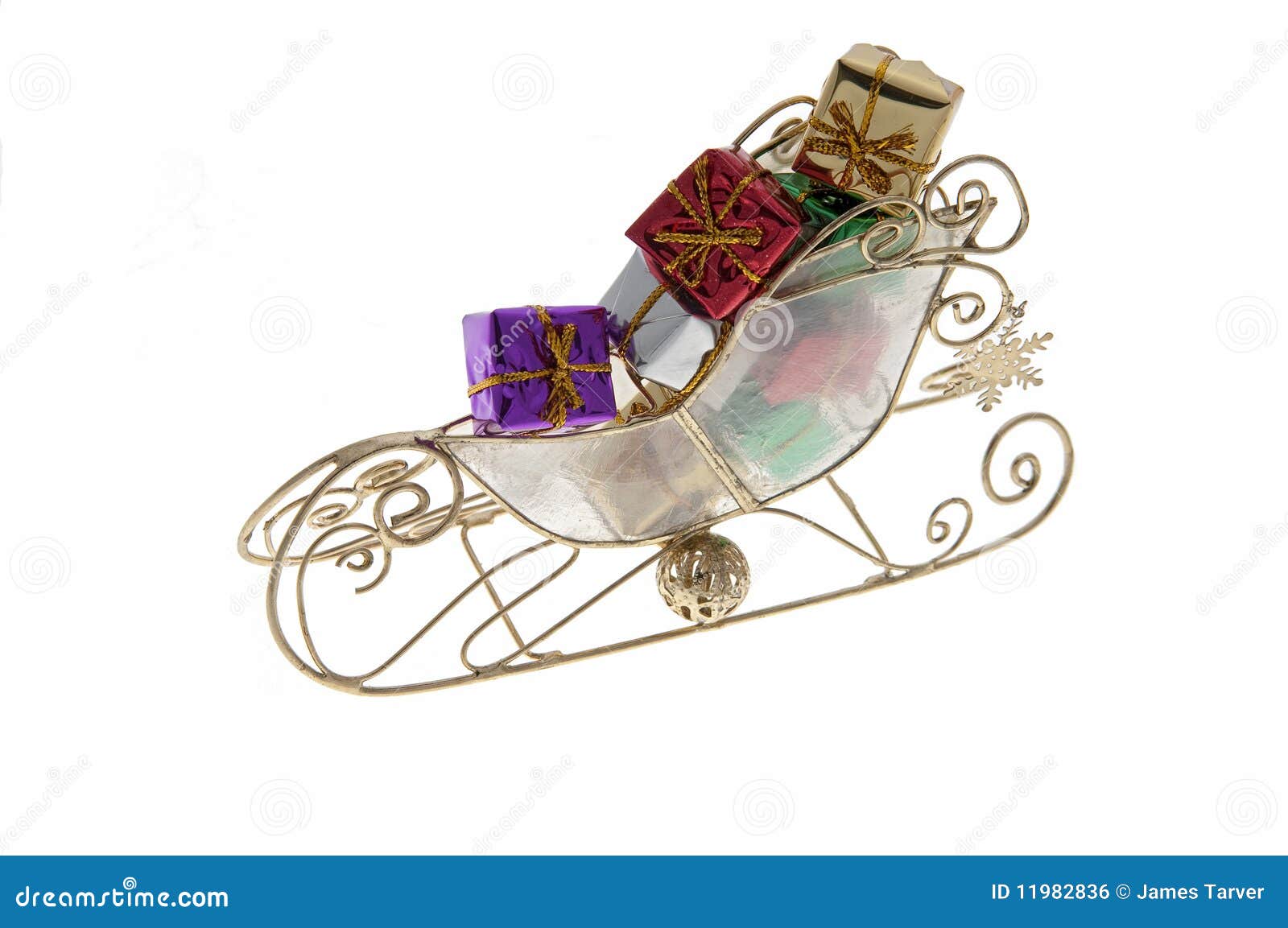 Brass Sleigh with Christmas Presents Stock Photo Image of season
