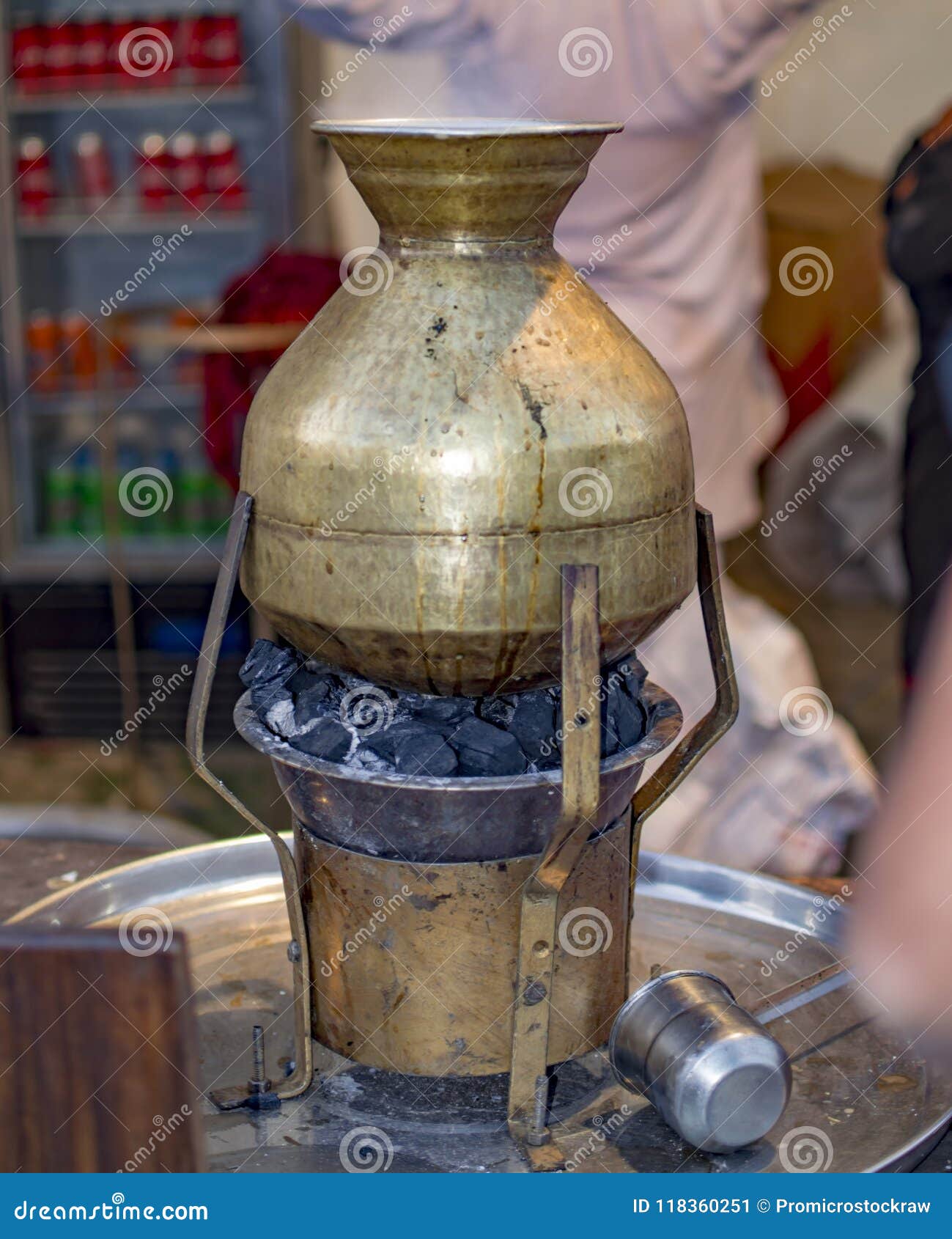Brass Tea Making Pot on Charcoal Stock Image Image of bronze