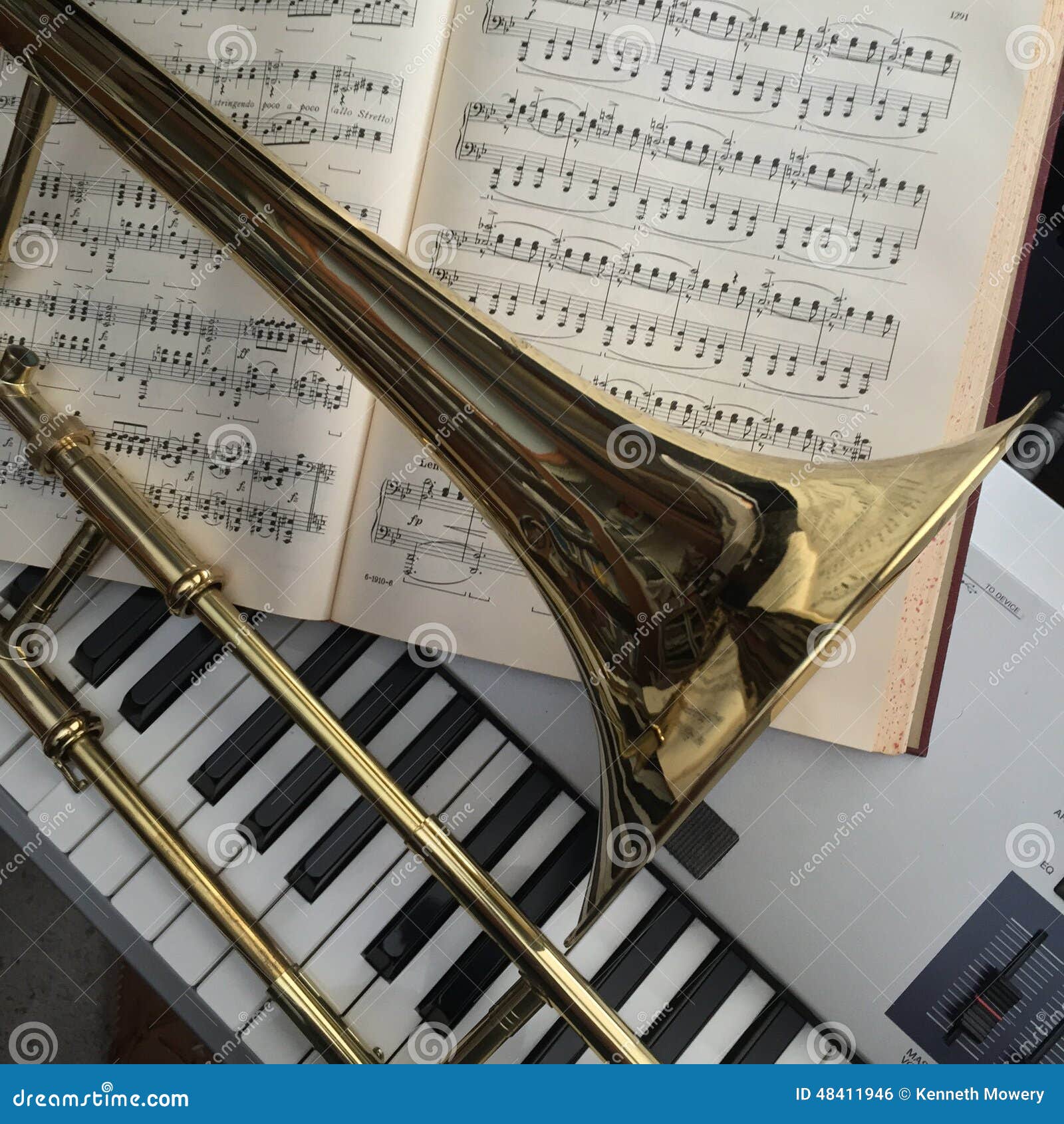 brass trombone and synthesizer keyboard and classical music