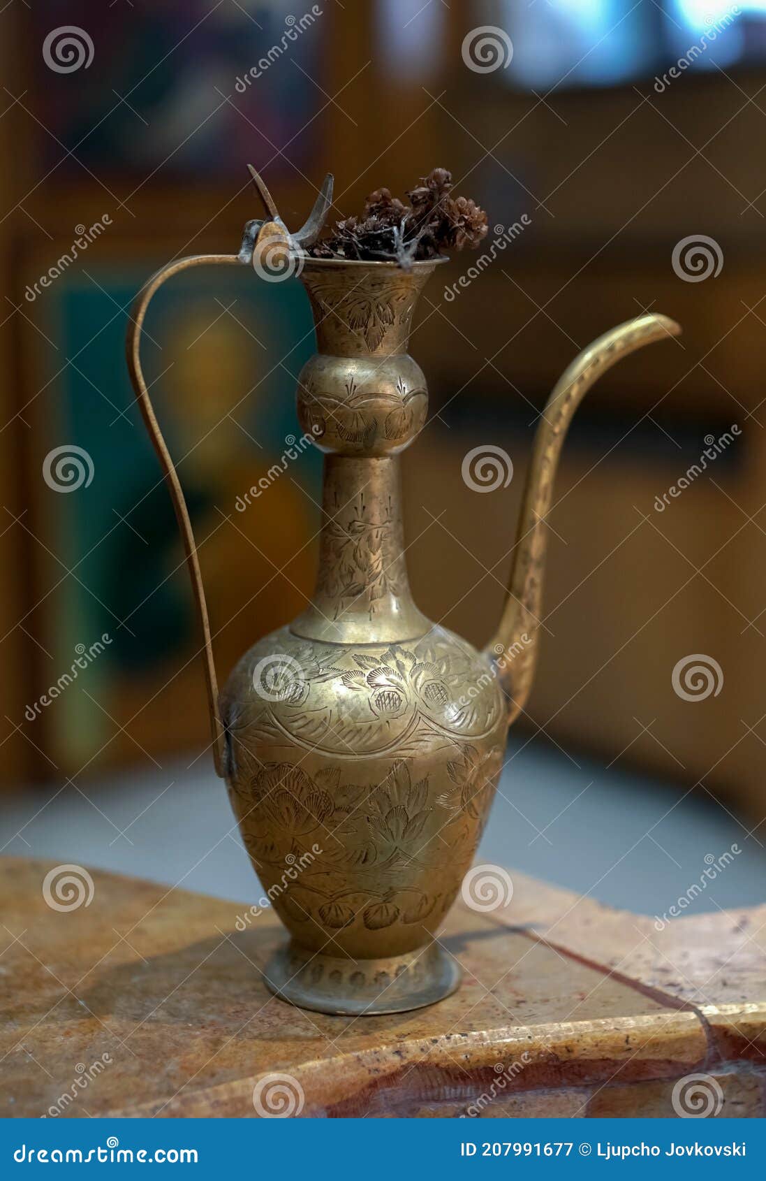 A Brass Vessel for Religious Rites. Brass Pitcher for Pouring in Ritual  Stock Image - Image of national, object: 207991677