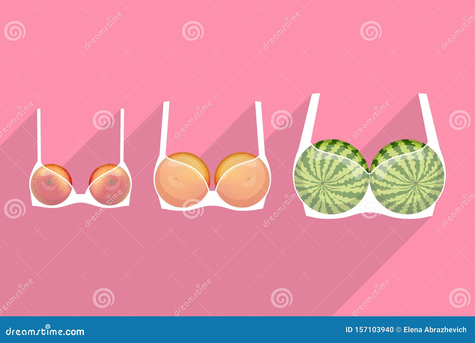 Brassieres with Fruits Inside. Different Bra Sizes Stock Vector