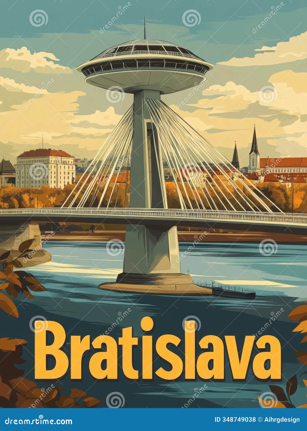 scenic view of bratislavas iconic ufo tower and bridge over the river