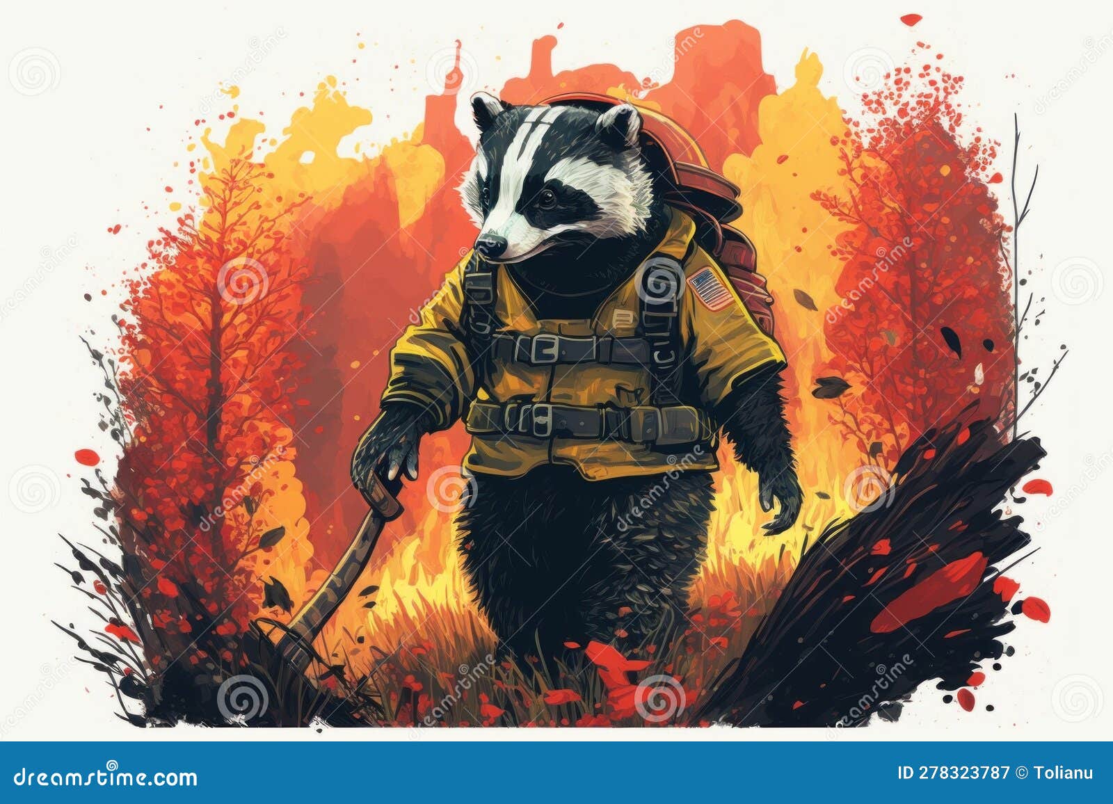 brave badger saves forest from blaze: firefighter outfit  desig