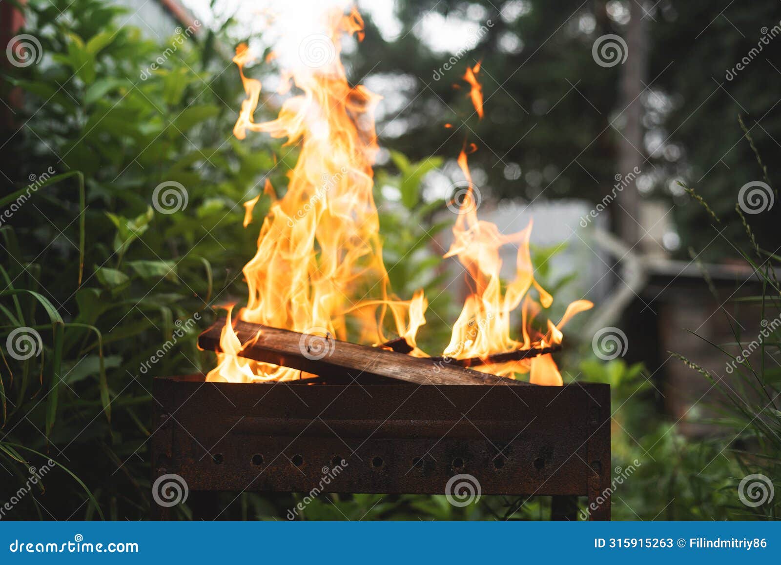 brazier with burning fire