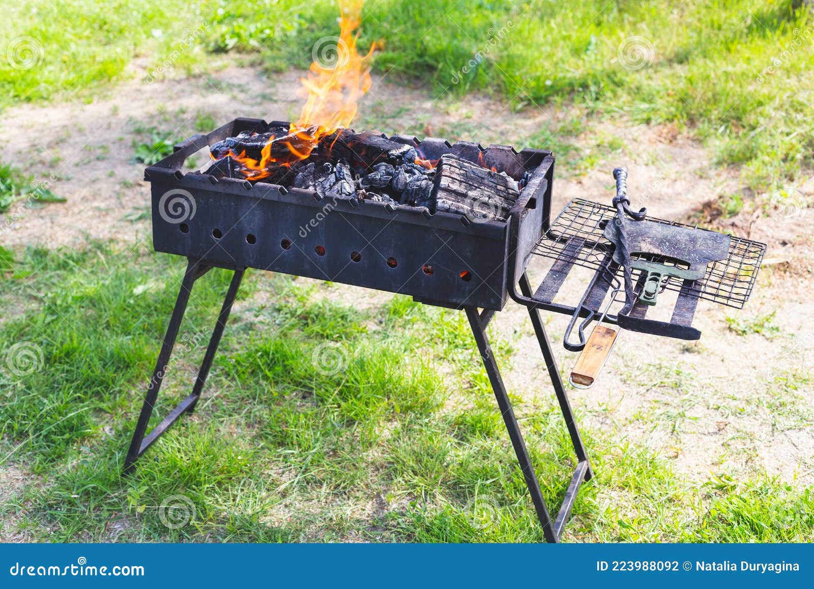 Brazier or Grill with Burning Charcoal, Grill Grate. Cooking in the